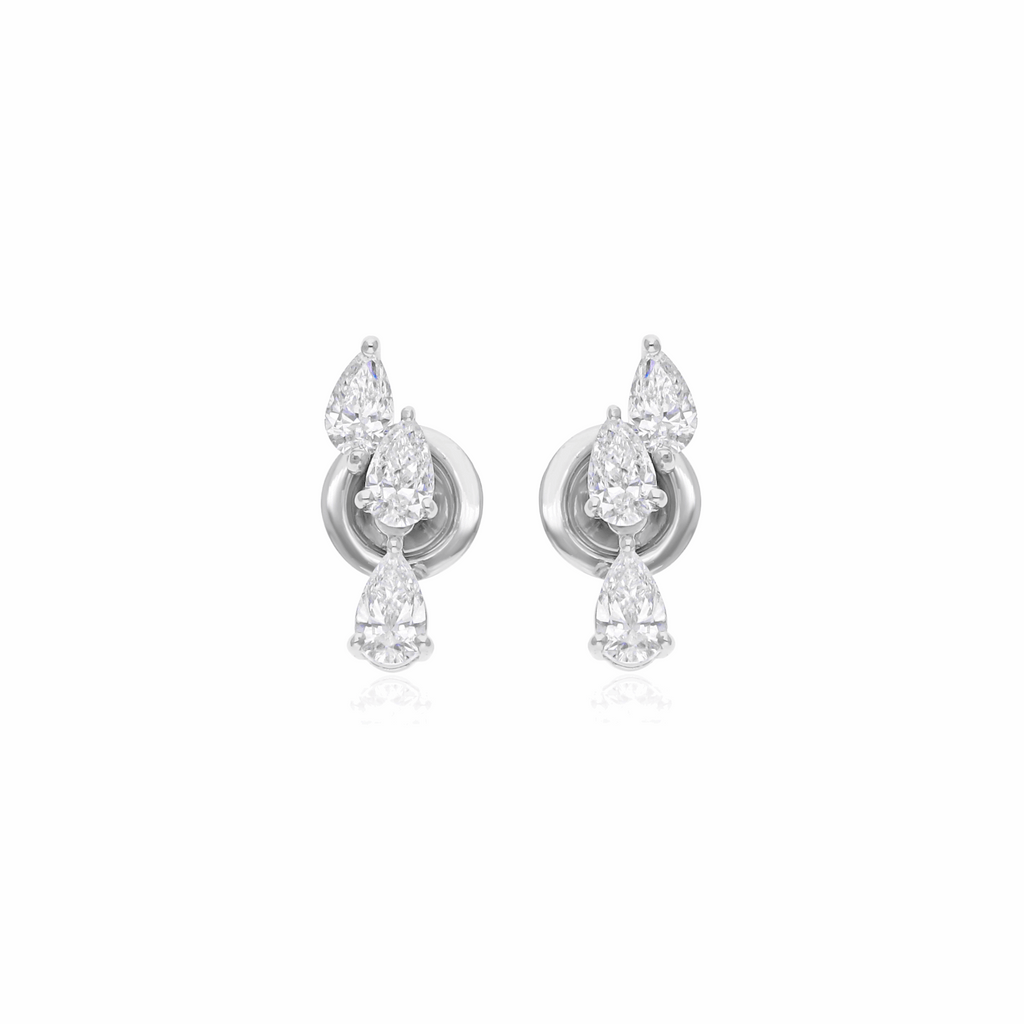 Minimalist Triple Pear Cut Natural SI/H Diamond Stud Earrings in 18k Gold