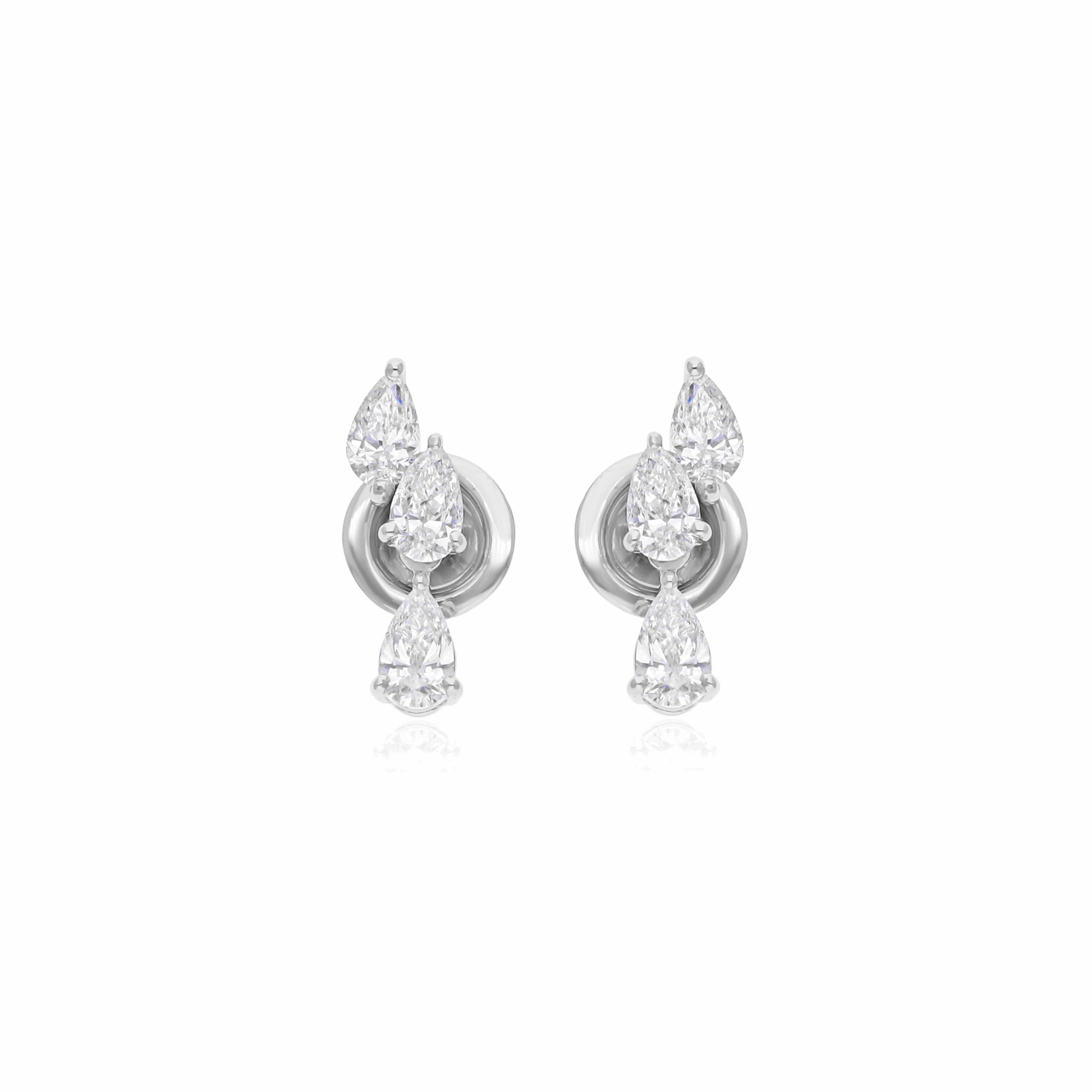 Minimalist Triple Pear Cut Natural SI/H Diamond Stud Earrings in 18k Gold