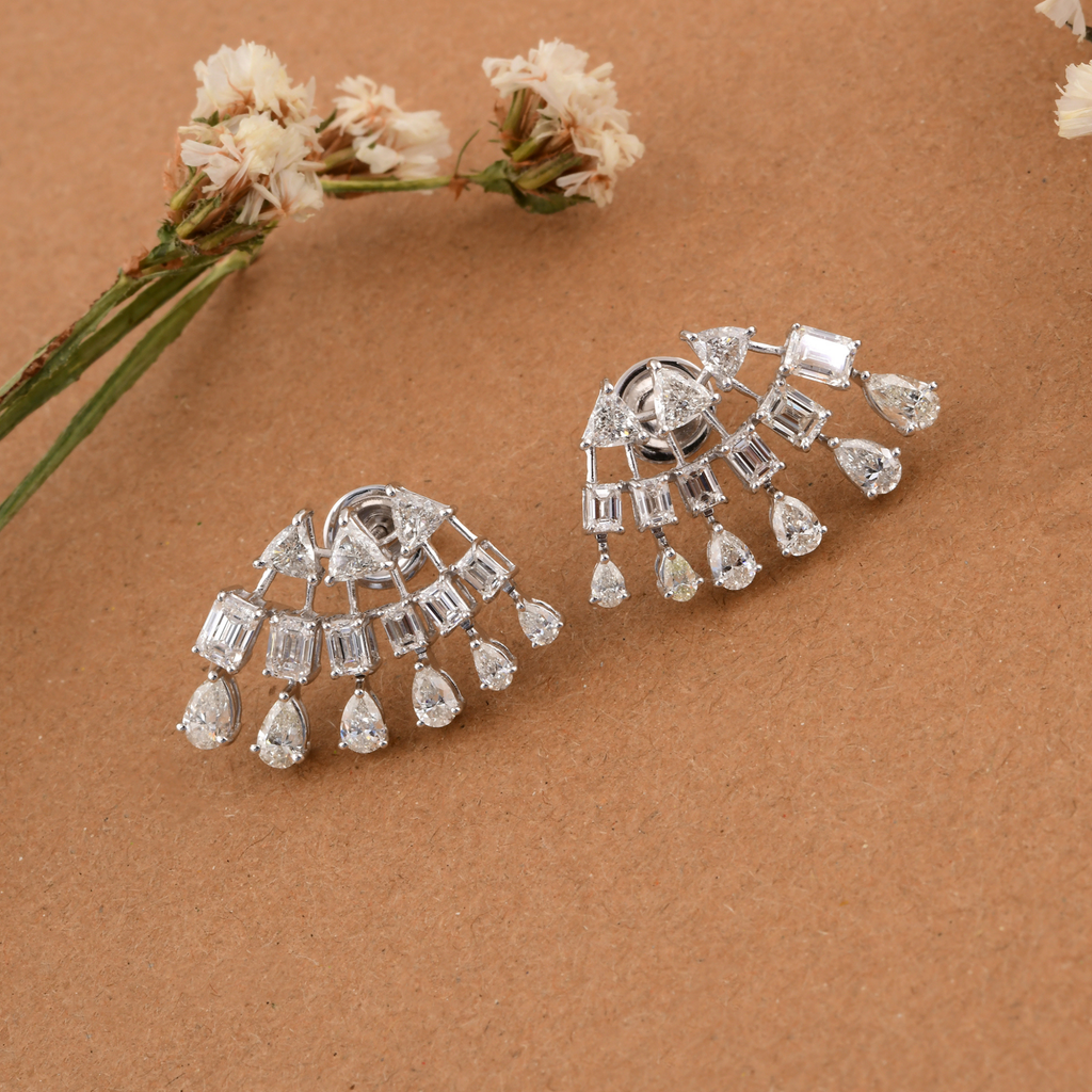 H/SI Octagon Diamond Stud Cluster Earrings Fine Gold Jewelry 4.34 Carat