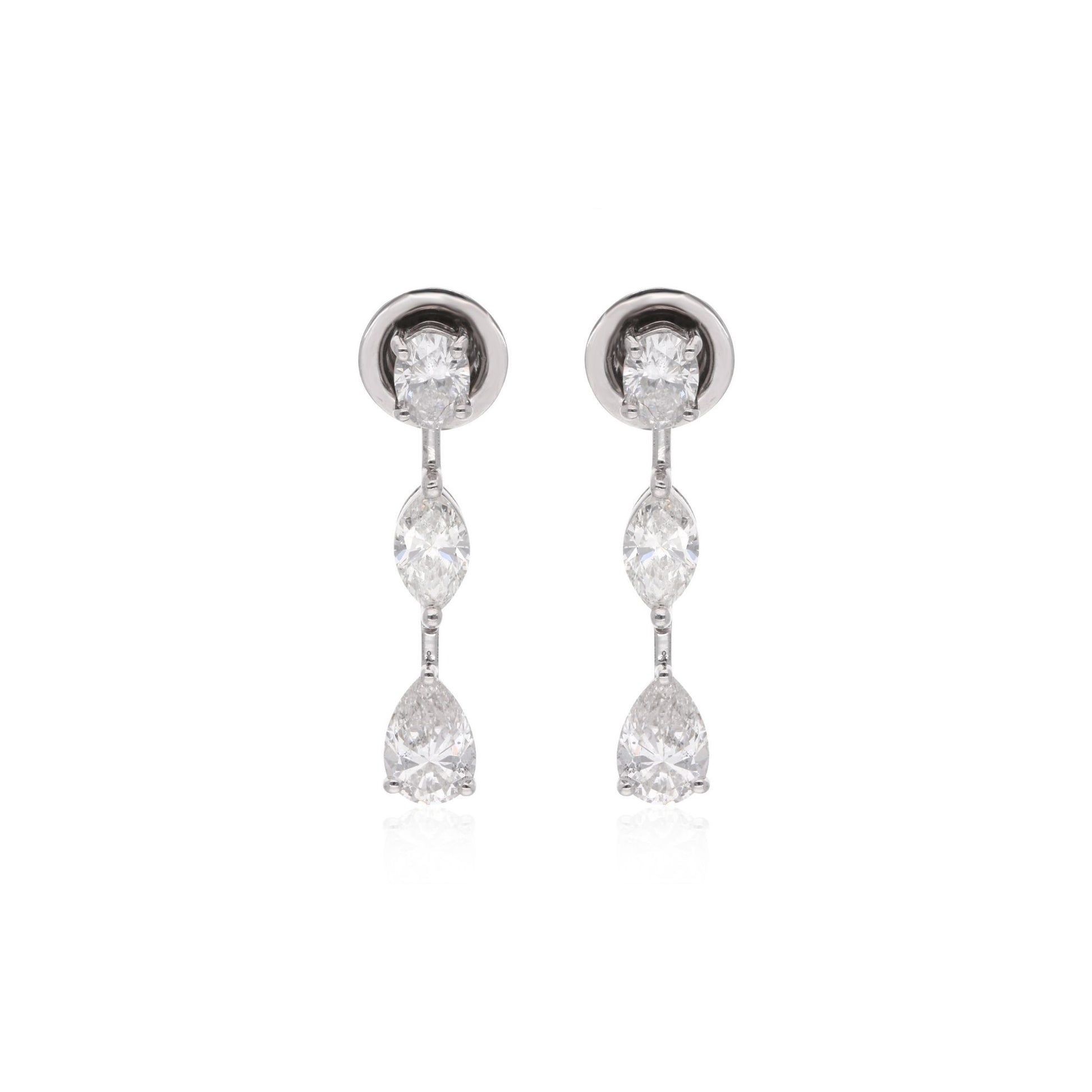 Delicate Oval Marquise Pear Diamond Gold Drop Earrings