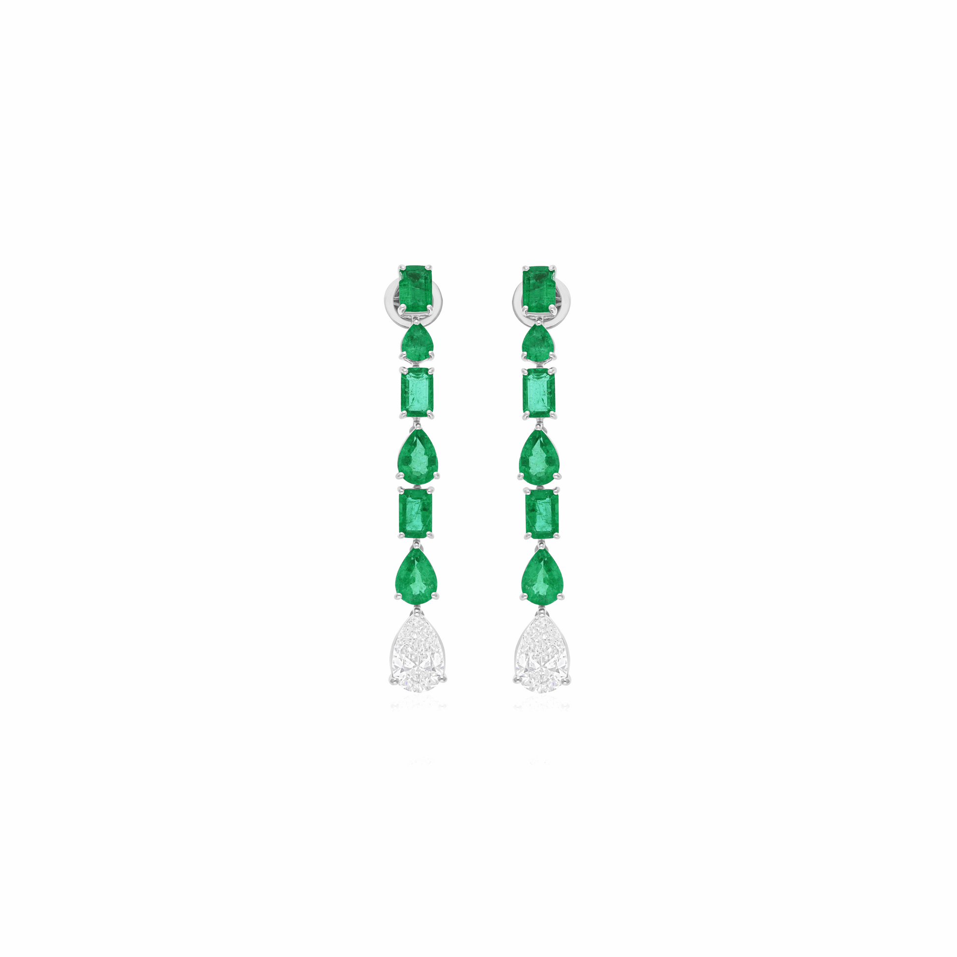 18k Gold Dangle Earrings with Natural Emeralds & Pear Cut Diamonds 9.35 Tcw