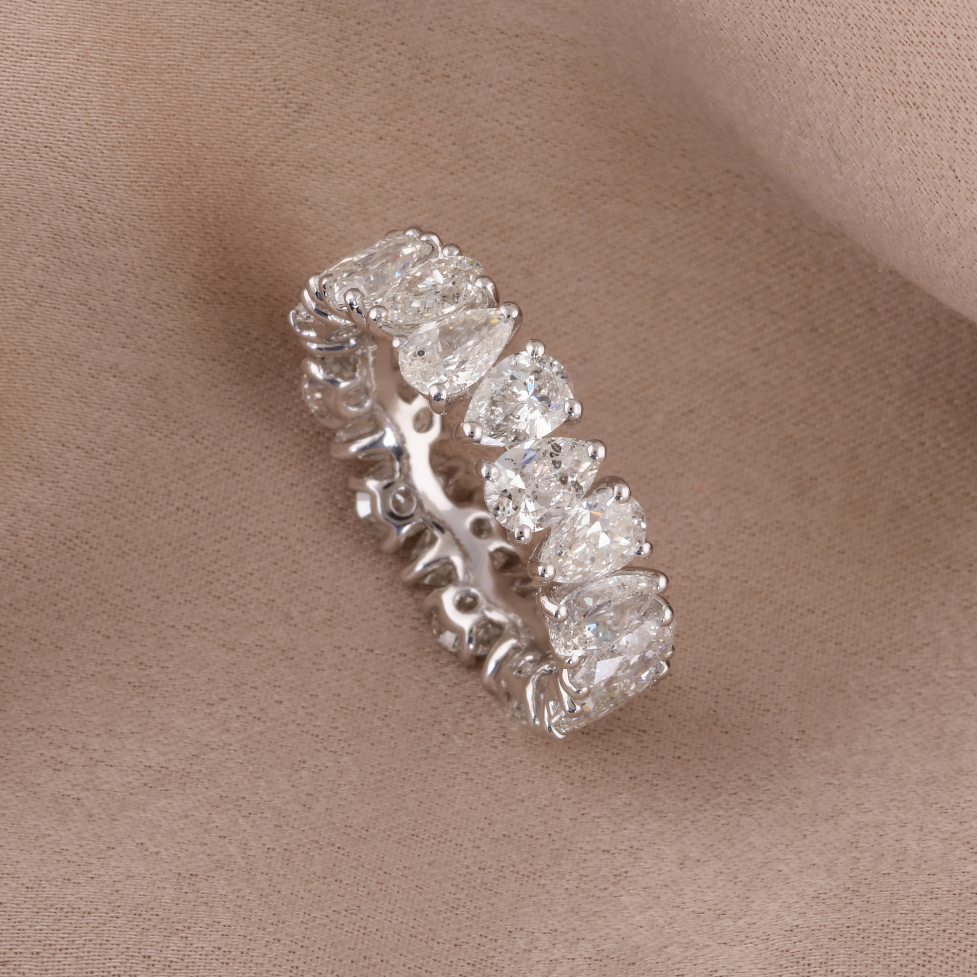 6.22 Carat Pear Cut Diamond Stackable Eternity Engagement Band Gold Ring