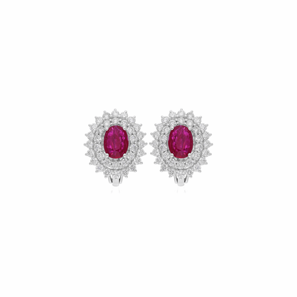 3.81 Tcw Natural SI/H Diamond Ruby Gemstone Stud Earrings 18K Gold Jewelry