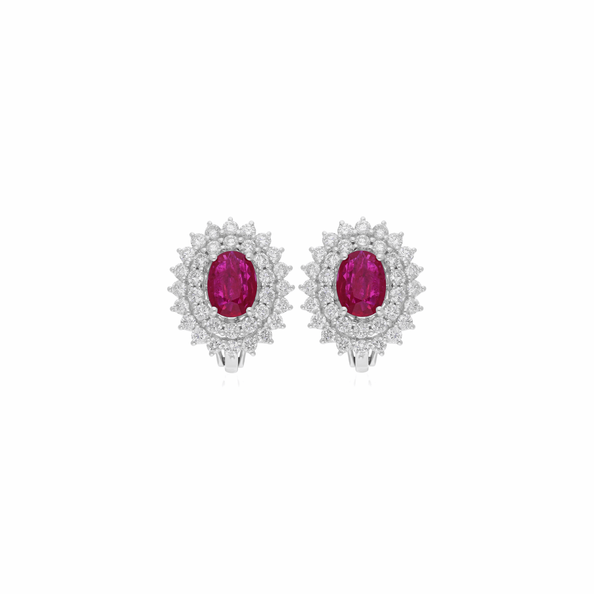 3.81 Tcw Natural SI/H Diamond Ruby Gemstone Stud Earrings 18K Gold Jewelry