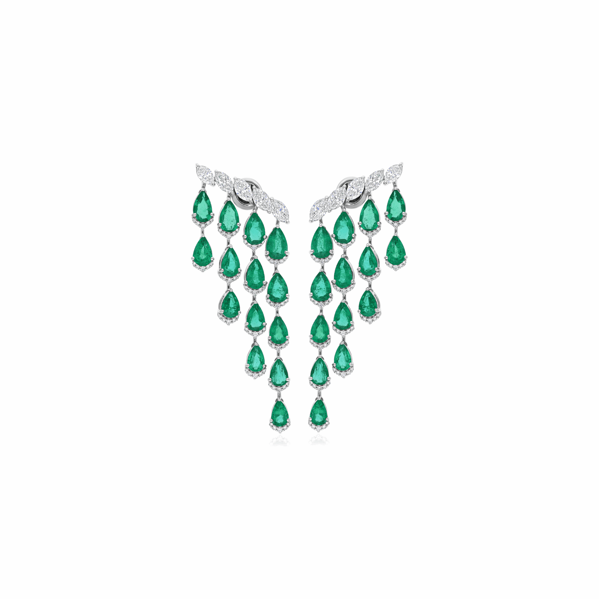Statement Zambian Emerald & Diamond Chandelier Waterfall Earrings in 18K Gold