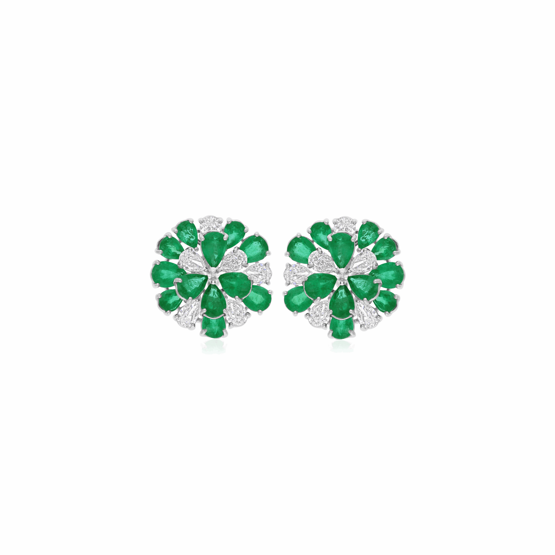 17.54 Tcw Natural H/SI Diamond Pear Zambian Emerald Stud Earrings 18K Gold