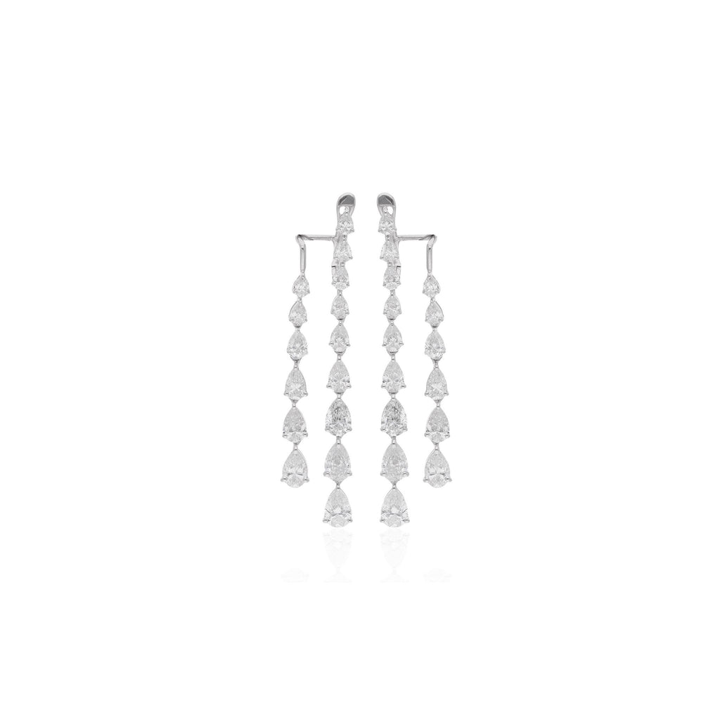 Gold Pear Cut Natural Diamond Tassel Drop & Dangle Earrings 4.17 Carat