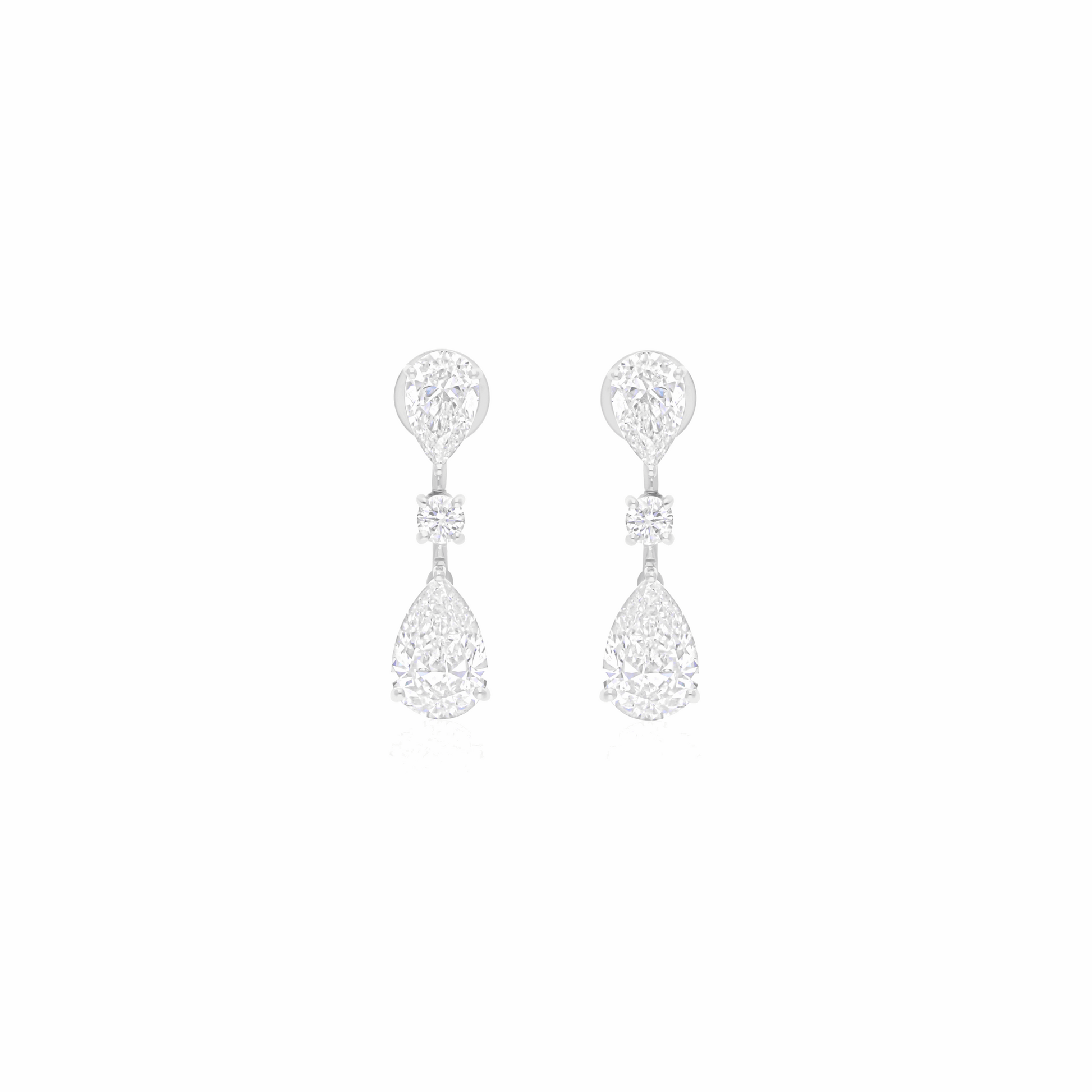 Natural Pear Round Shaped Diamond Drop Earrings in 18K Gold Handmade Fine Jewelry