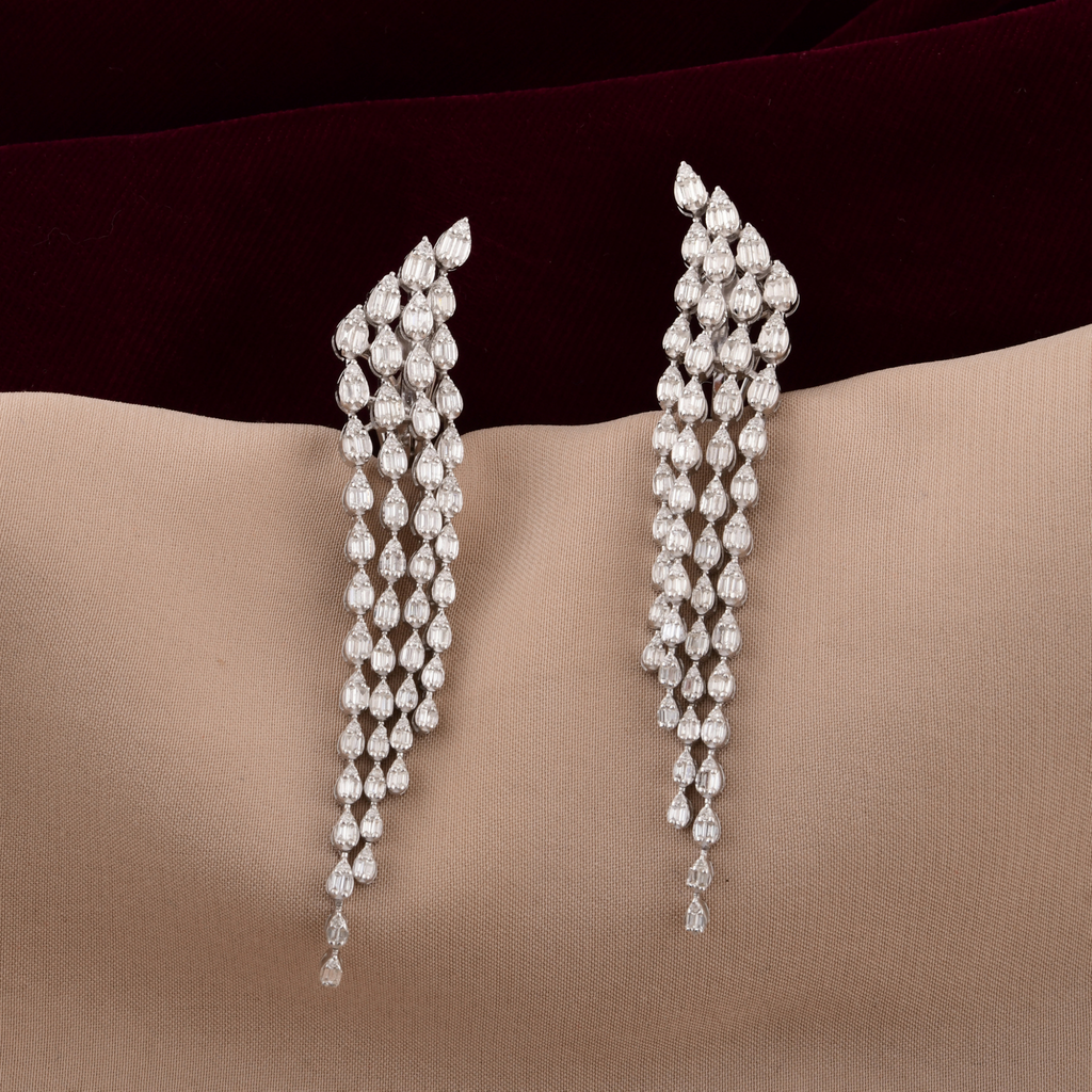 2.45 Carat Real SI Clarity HI Color Diamond Gold Chandelier Earrings