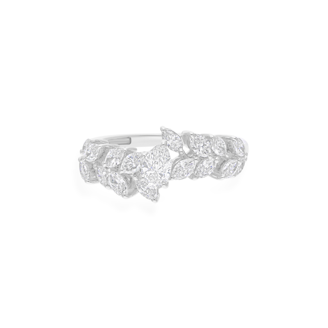 Handcrafted Fine 1.16 Carat SI/H Natural Marquise Pear Cut Diamond Band Ring