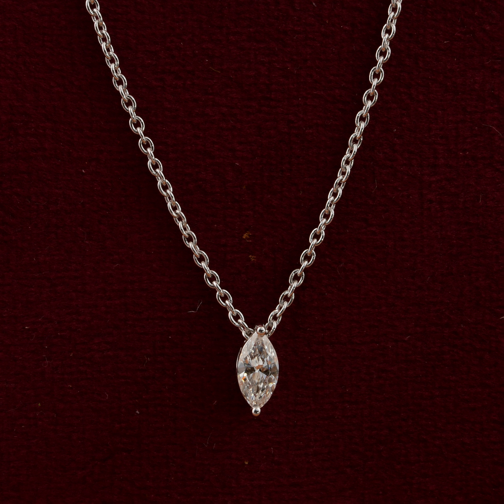 Minimalist Fine Gold Marquise Cut Diamond Pendant Necklace