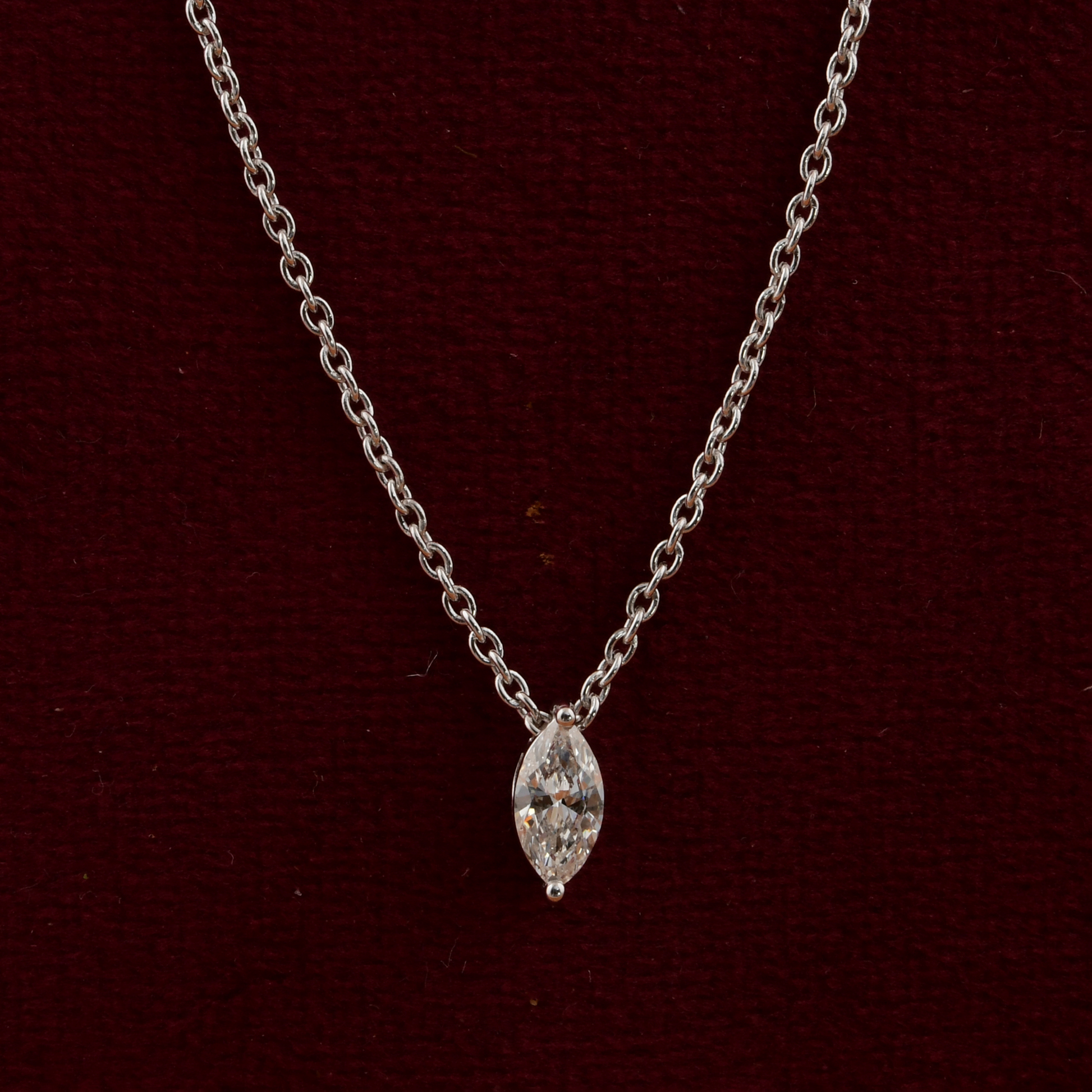 Minimalist Fine Gold Marquise Cut Diamond Pendant Necklace