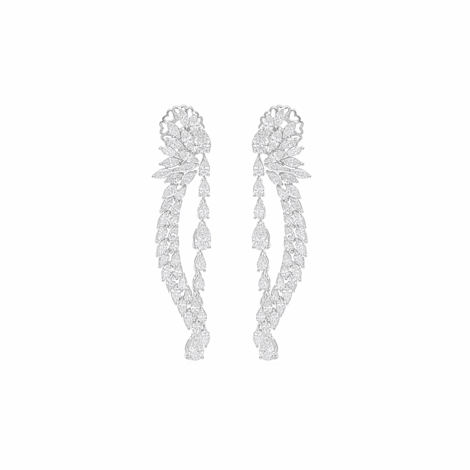 Wing Inspired Marquise & Pear Diamond Dangle Drop Earrings in 18K Fine Gold