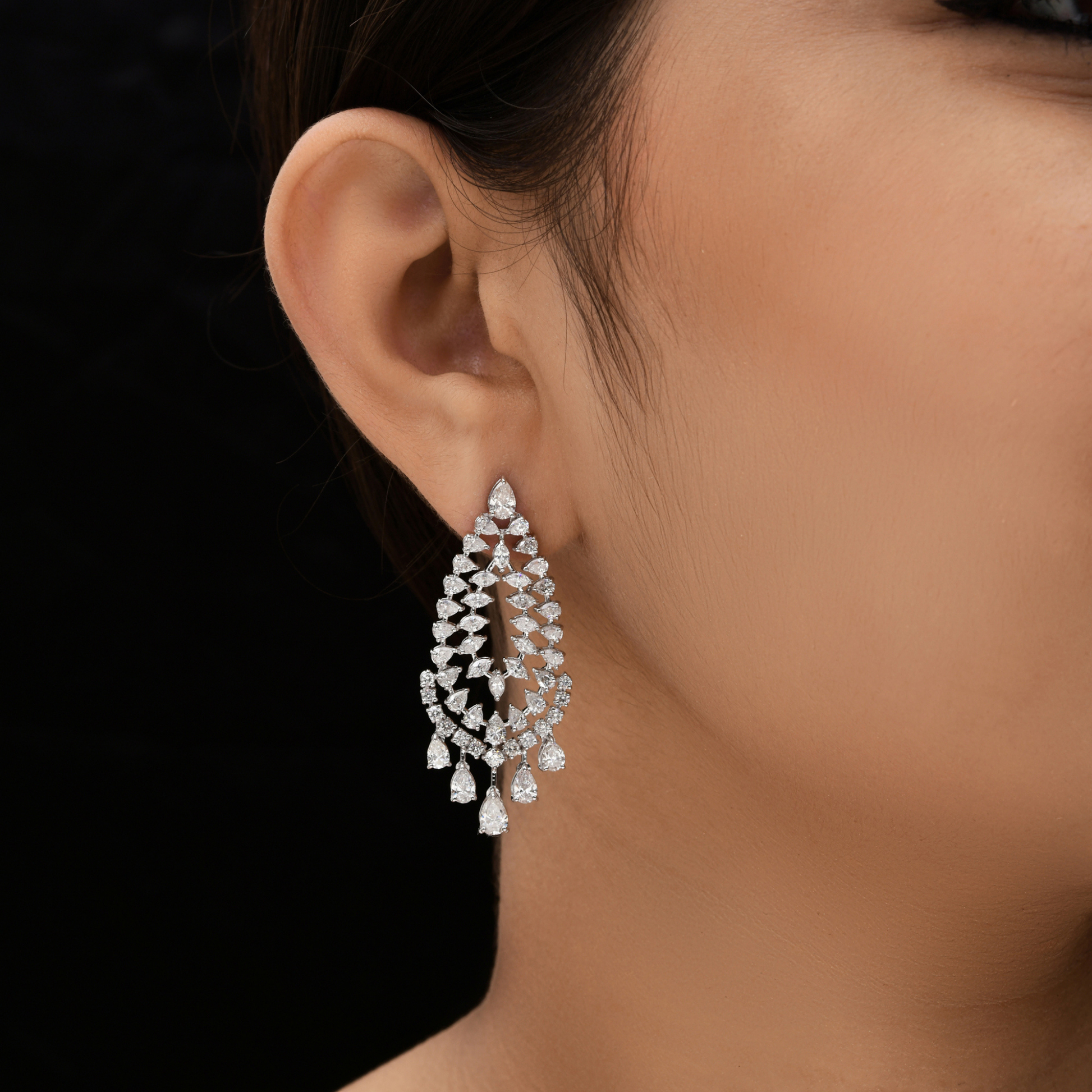 7.27 Carat Diamond Gold Cluster Wedding Earrings for Bridesmaid
