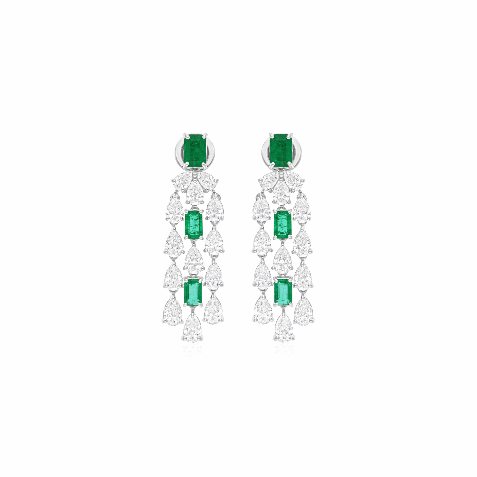 18K Fine Gold Natural Zambian Emerald Gemstone Diamond Dangle Drop Earrings