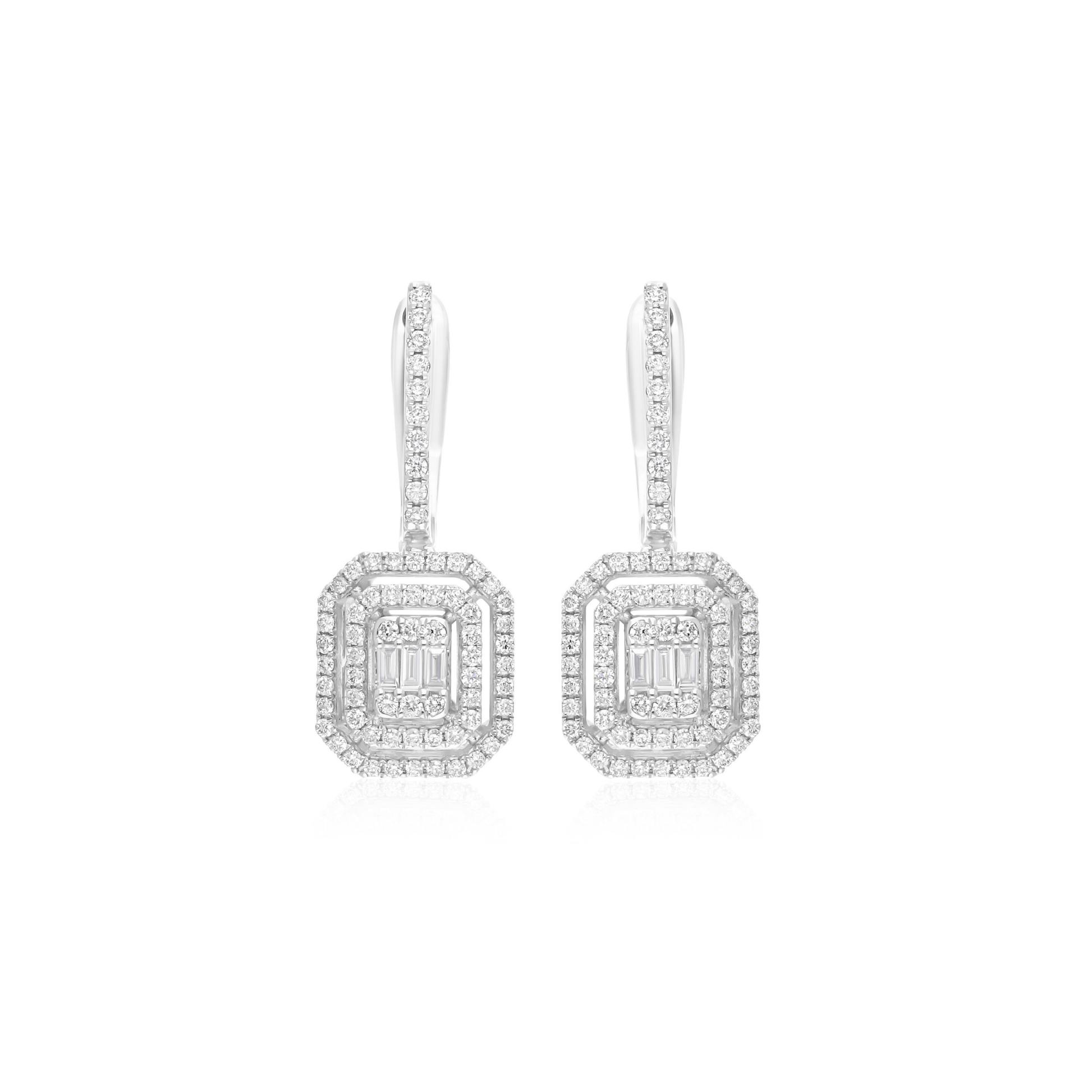 Natural SI/HI Baguette Diamond Hoop Octagon Earrings in Solid Gold