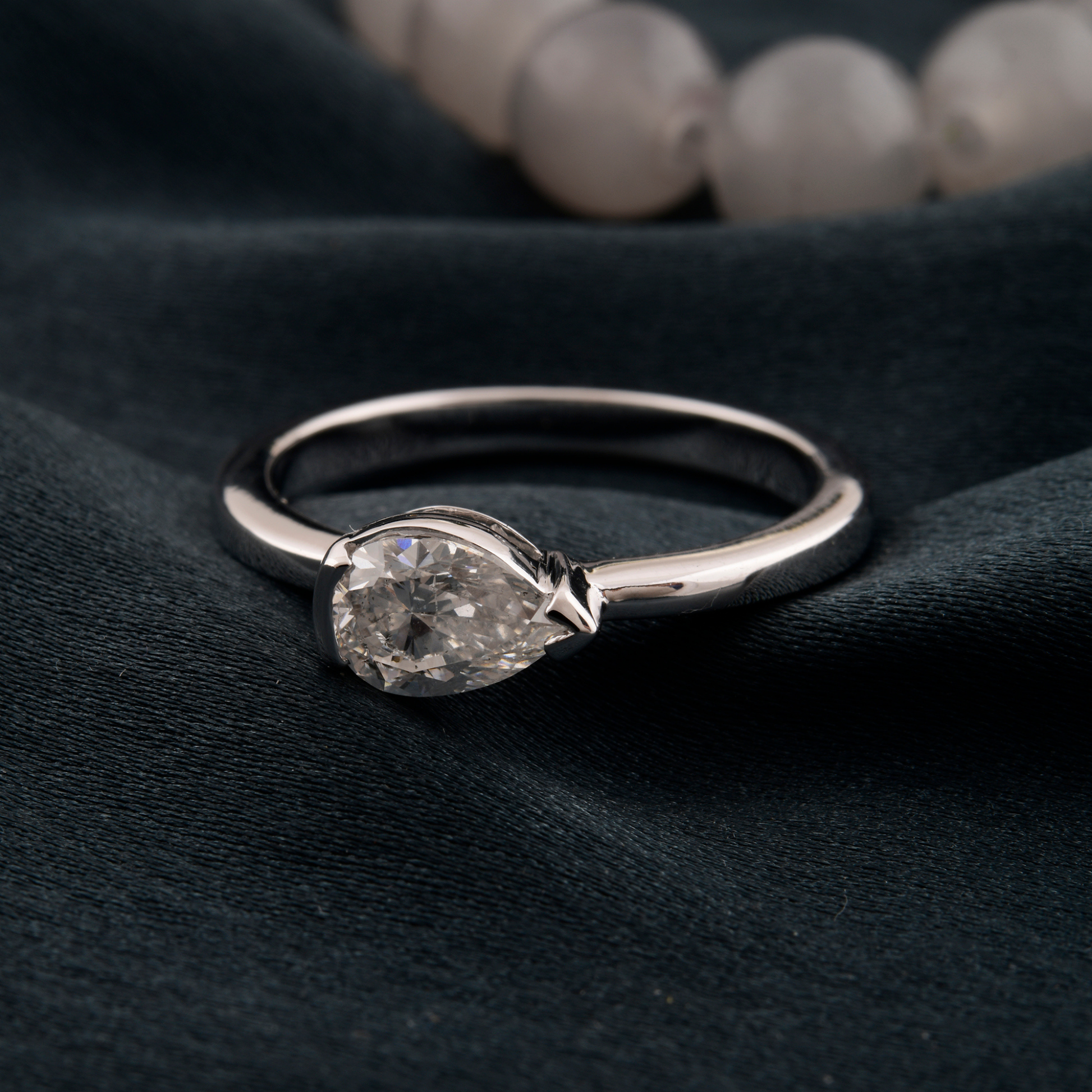 Solitaire Natural SI Clarity HI Color Pear Cut Diamond Ring in Fine Gold