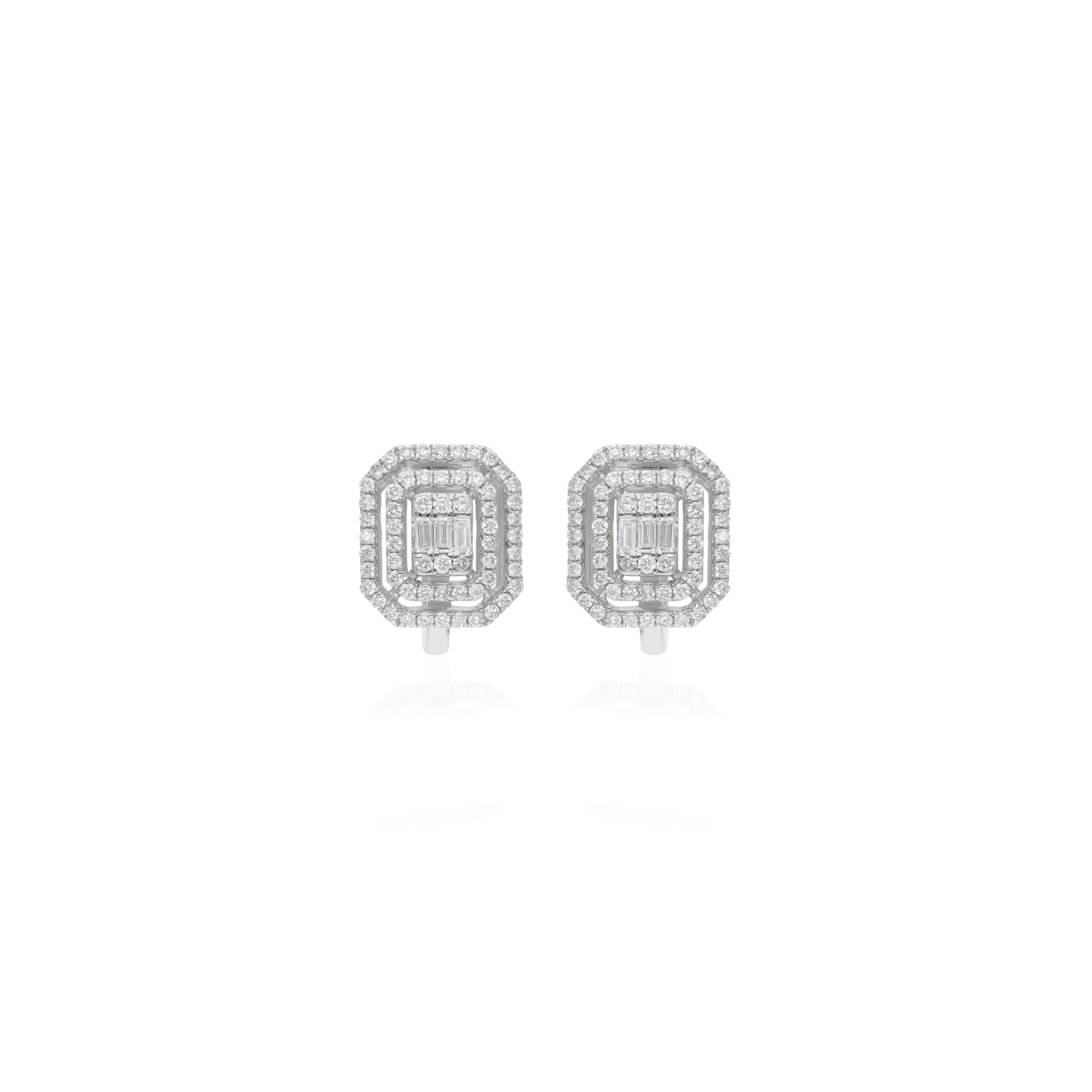 Handmade Baguette Round Diamond Fine Gold Stud Earrings