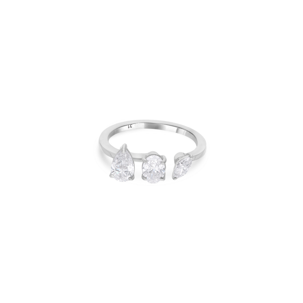 Unique Multi Cut Three Stone SI & HI Diamond Engagement Fine Gold Ring
