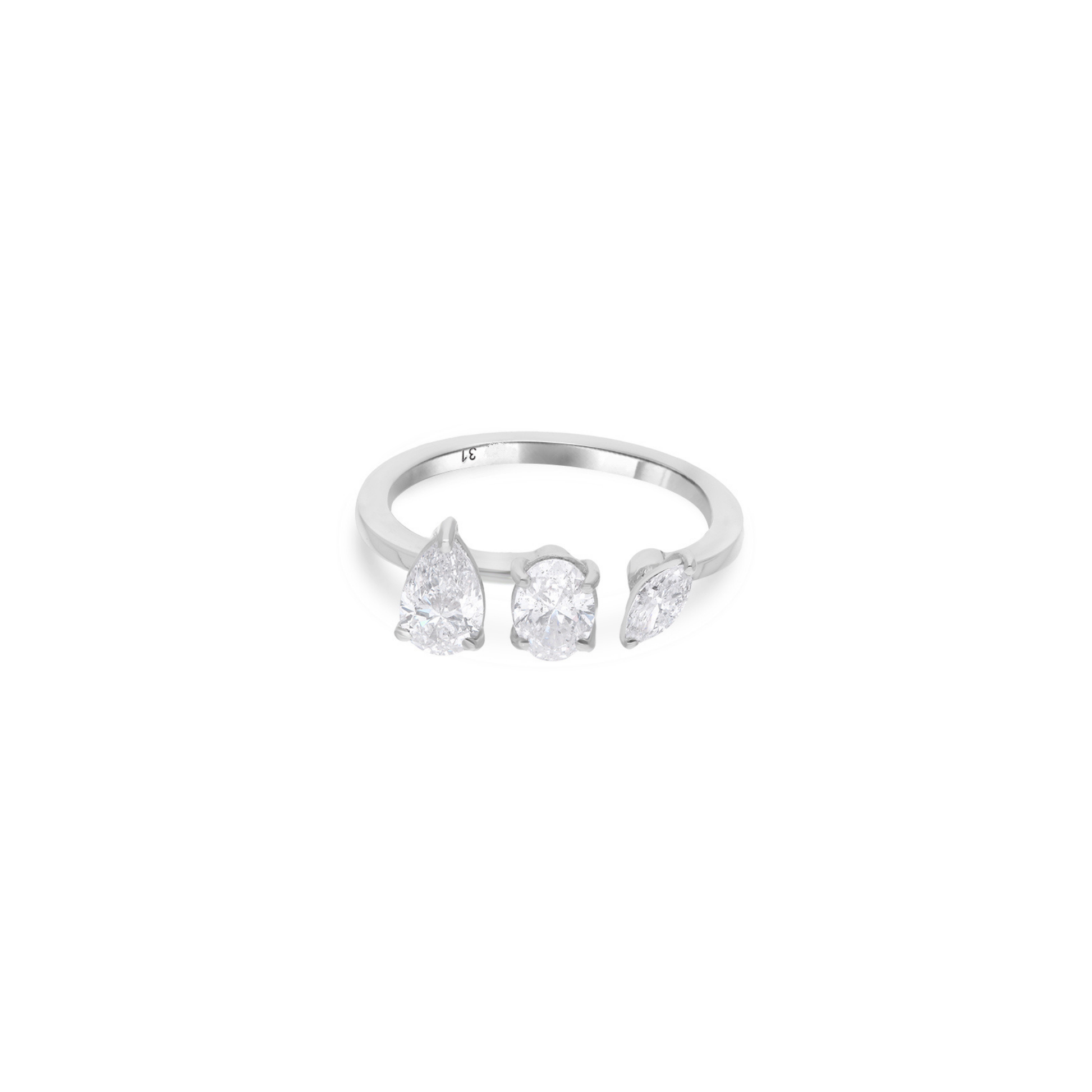 Unique Multi Cut Three Stone SI & HI Diamond Engagement Fine Gold Ring
