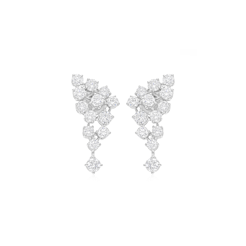 Natural SI/HI Round Diamond 3.02 Carat Cluster Dangle Earrings in Solid Gold