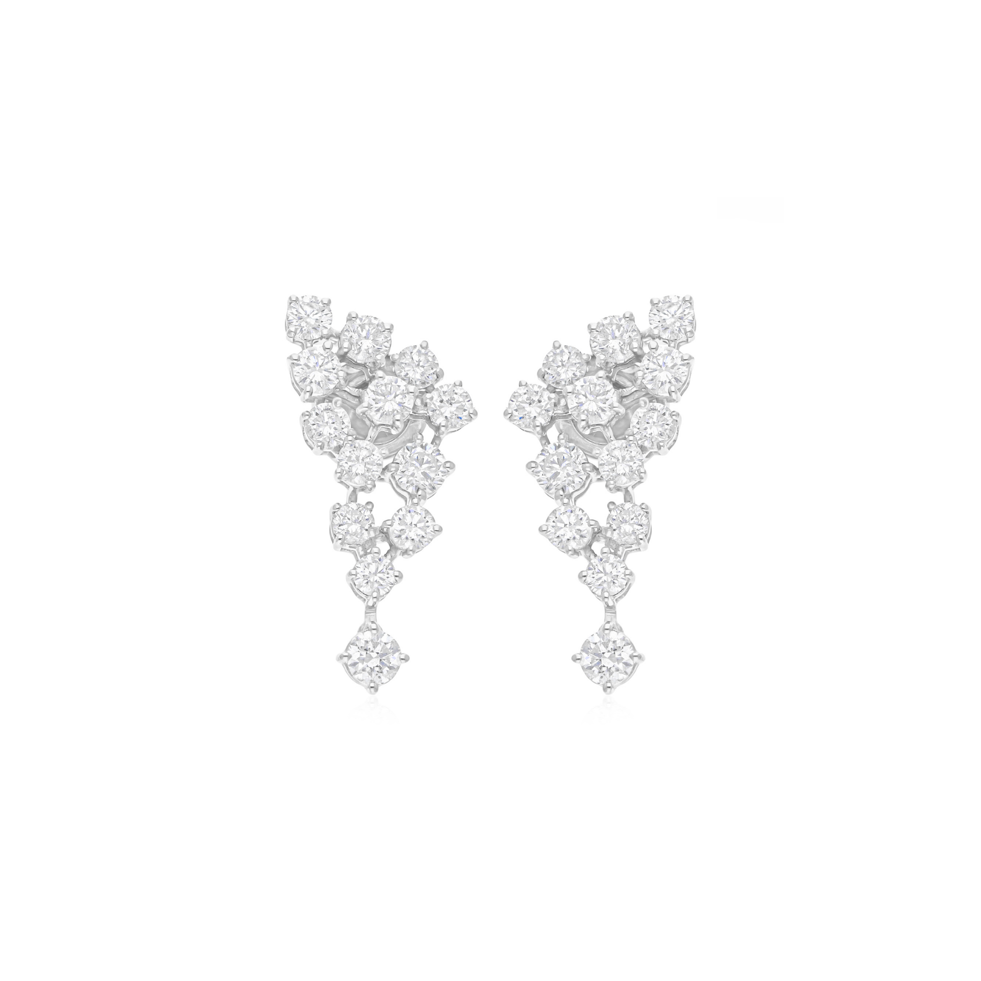 Natural SI/HI Round Diamond 3.02 Carat Cluster Dangle Earrings in Solid Gold