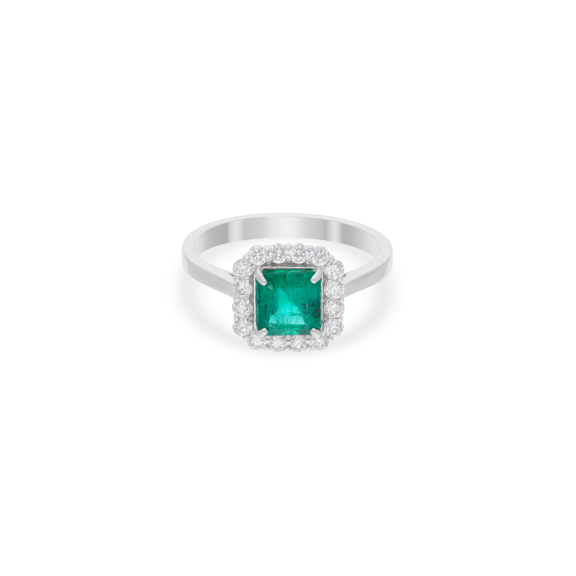 1.87 Tcw Square Zambian Emerald Halo Ring HI/SI Round Diamond in Fine Gold