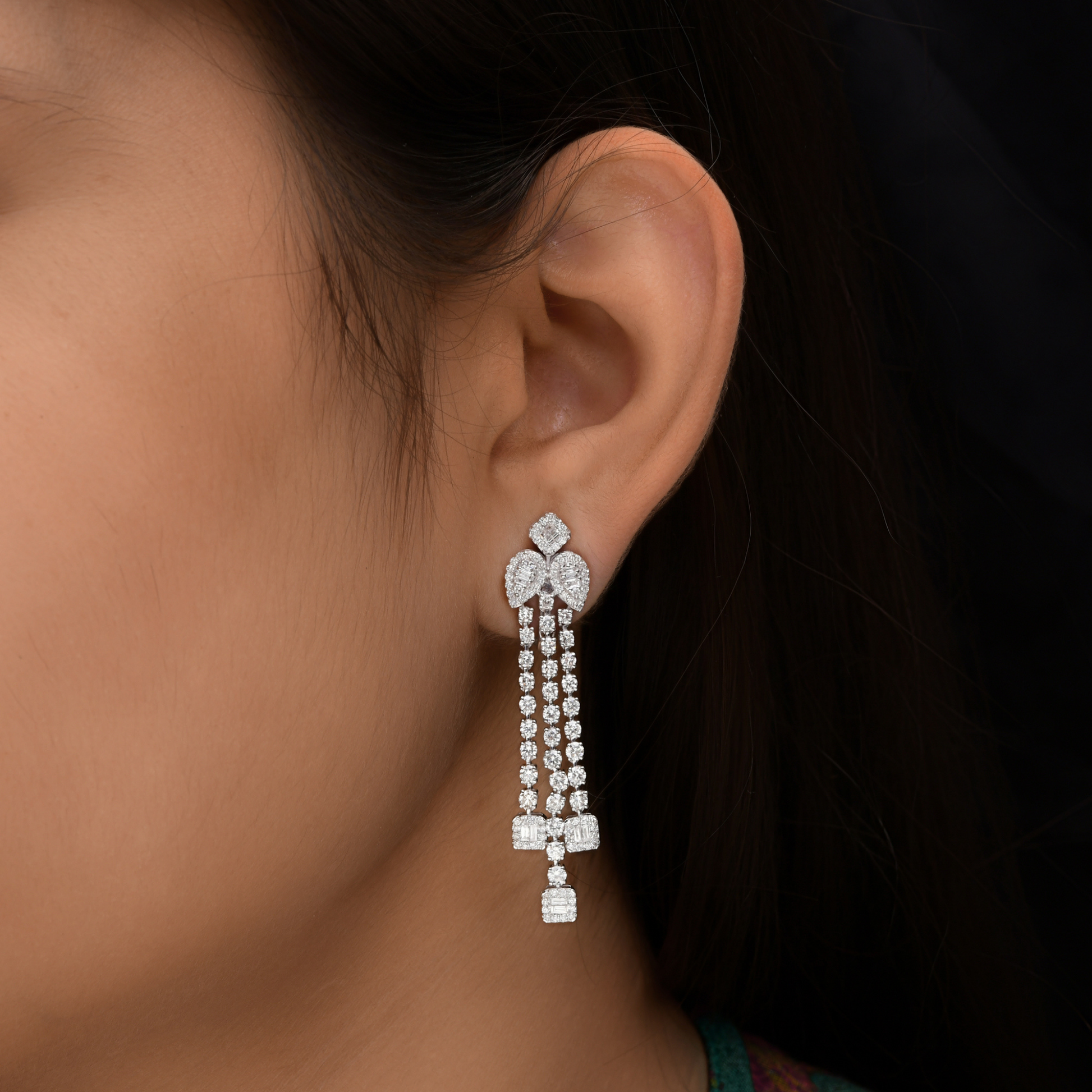 Statement Chandelier 3.51 Carat Natural Diamond Gold Wedding Earrings