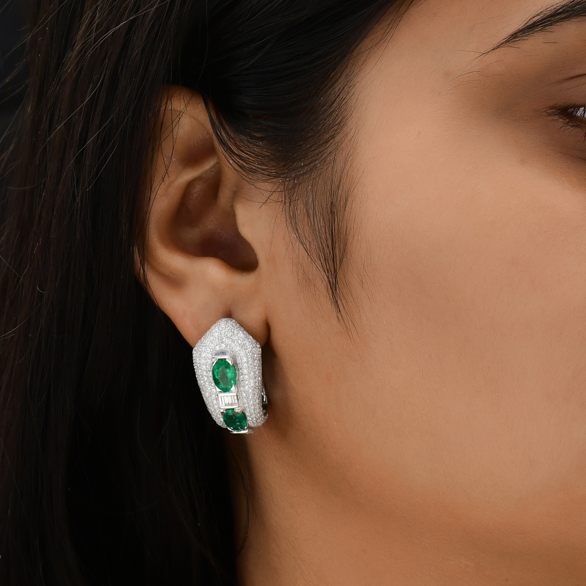 3.14 Ct. Natural Emerald & Diamond Geometric Clip-On Earrings
