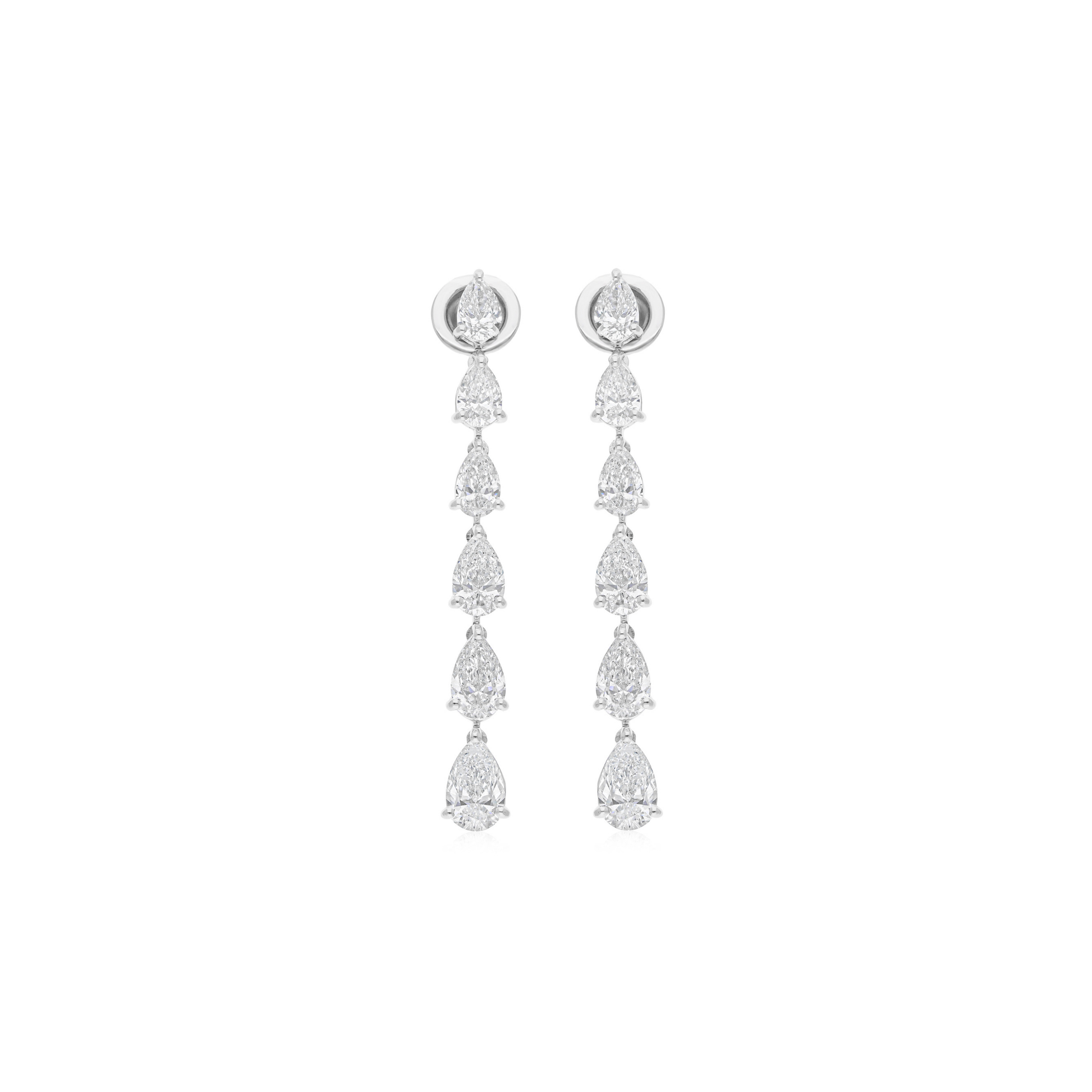 Pear Brilliant Cut 5.68 Carat Natural Diamond Long Dangle Earrings in Fine Gold