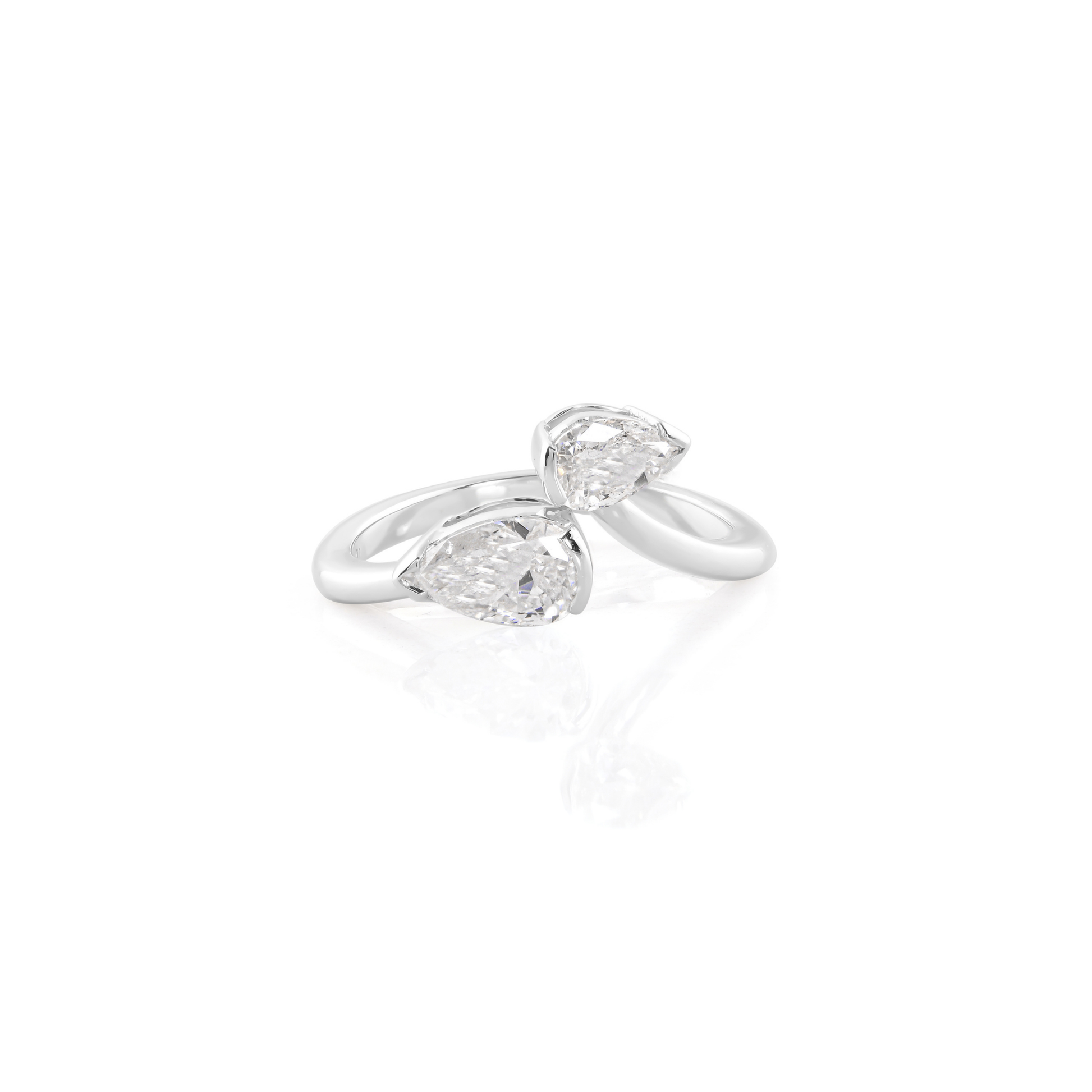 Pear Cut Two Stone Natural SI/H Diamond Cuff Ring in Solid Gold Jewelry