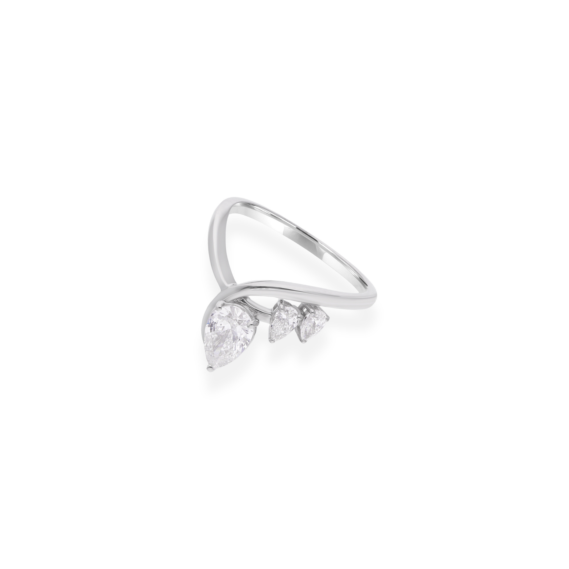 Dainty Unique 3 Stone Pear Cut Natural Diamond Gold Anniversary Ring