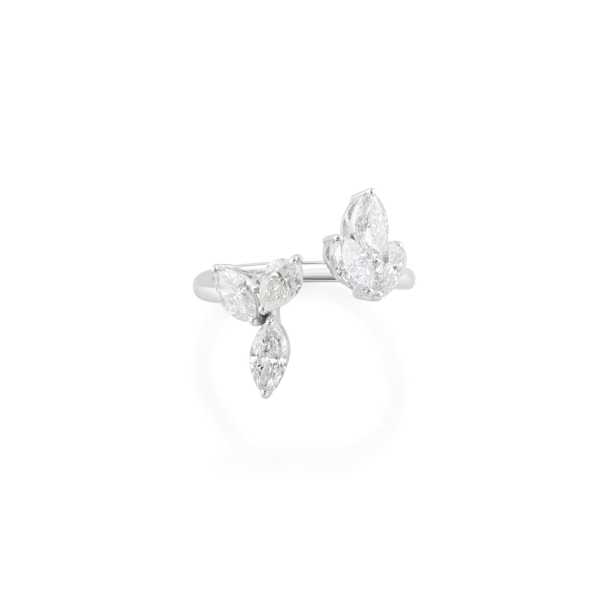 Handcrafted Leaf 1.87 Ct Natural SI/H Marquise Cut Diamond Open Band Ring