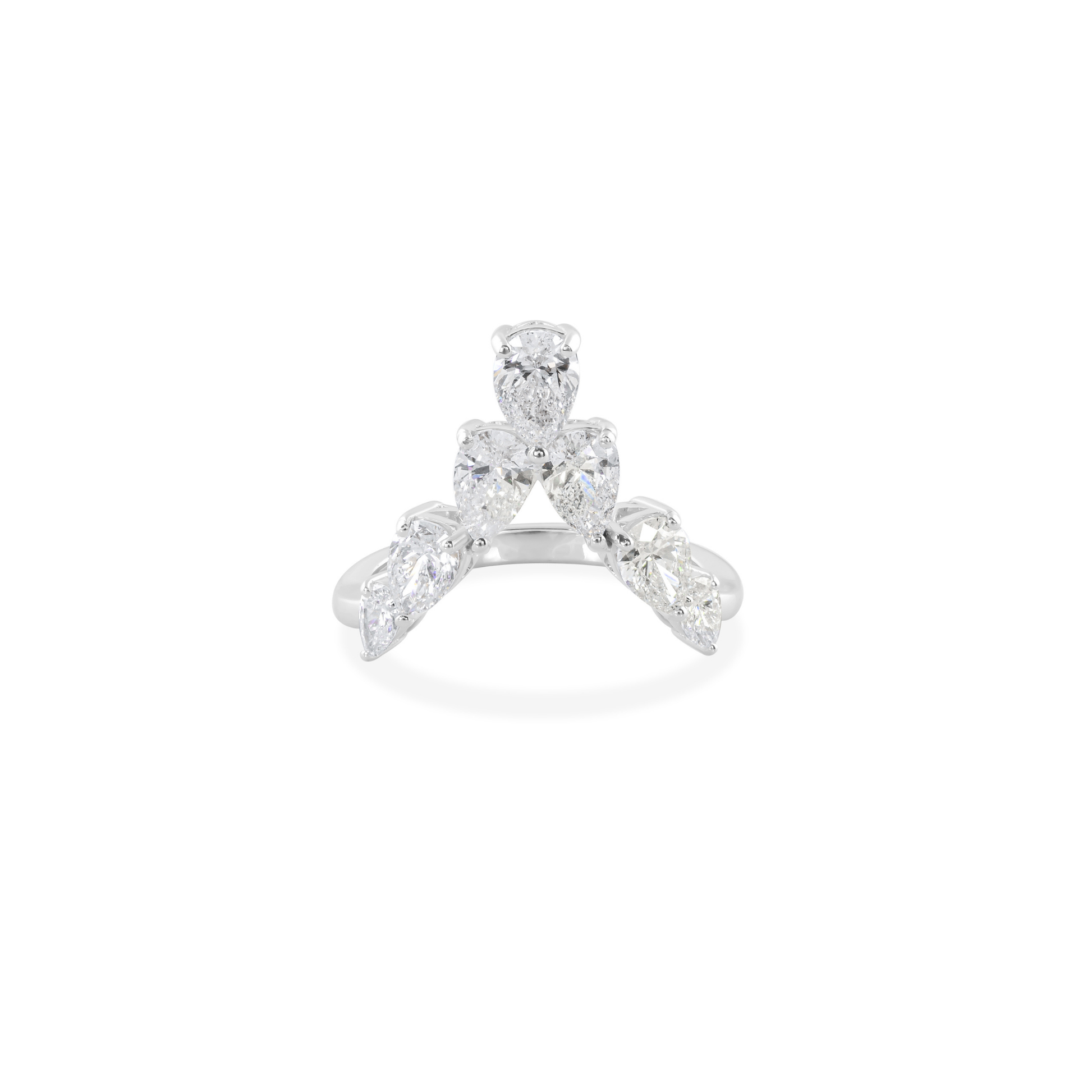 Natural Diamond Chevron Pear Cut V Shape Curved Gold Wedding Ring
