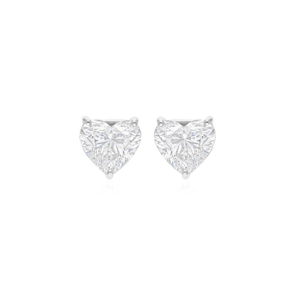 Solitaire Heart Shaped 4.18 Carat Natural Diamond Stud Earrings