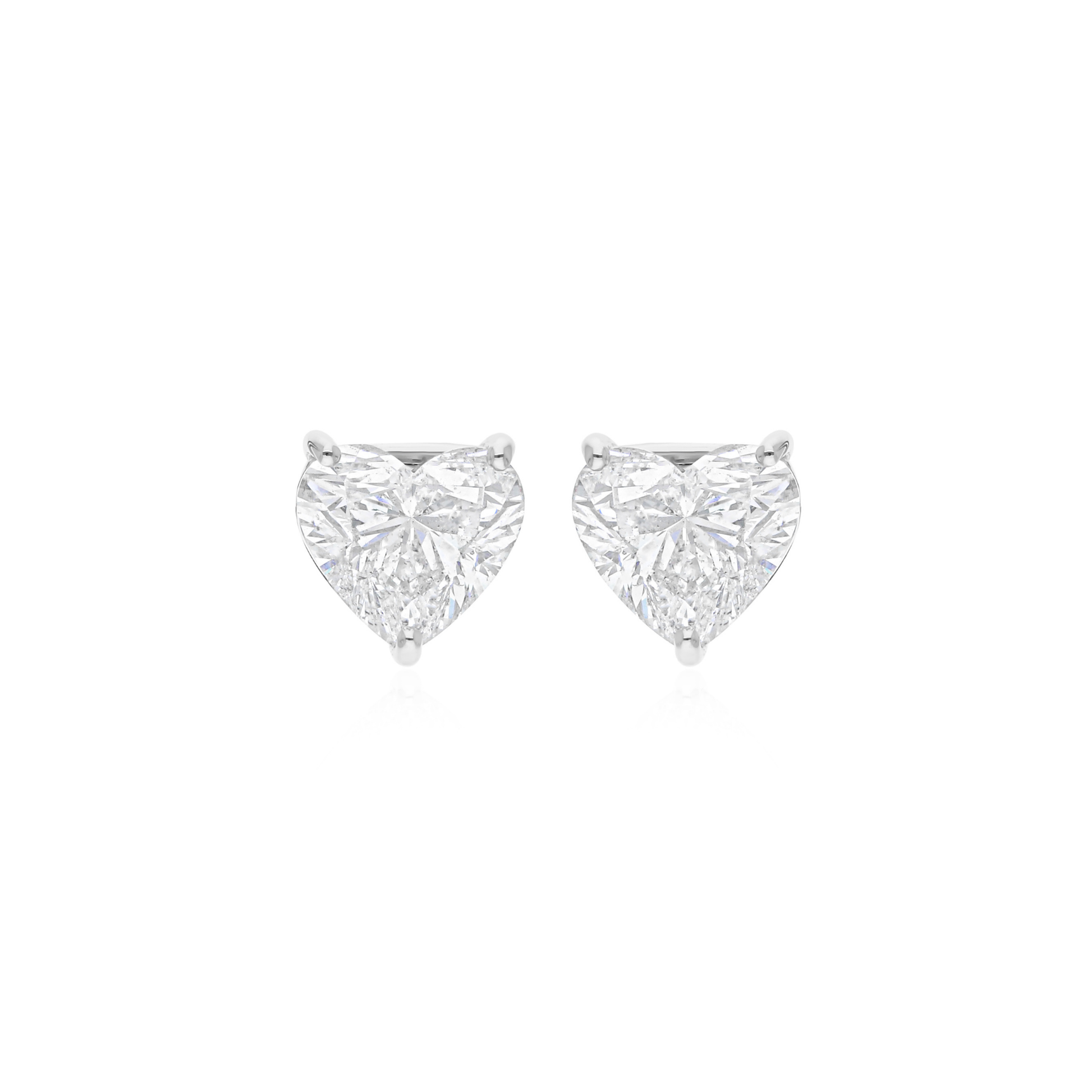 Heart Shaped Solitaire 4.18 Ct Natural Diamond Stud Earrings in Fine 18k Gold