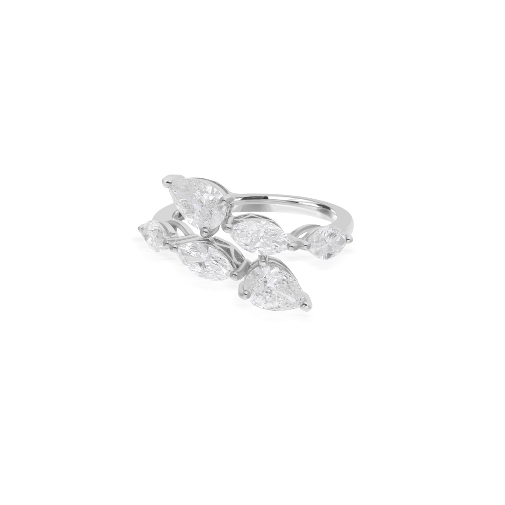 2.36 Carat Marquise & Pear Cut SI Clarity H Color Diamond Gold Bypass Cuff Ring