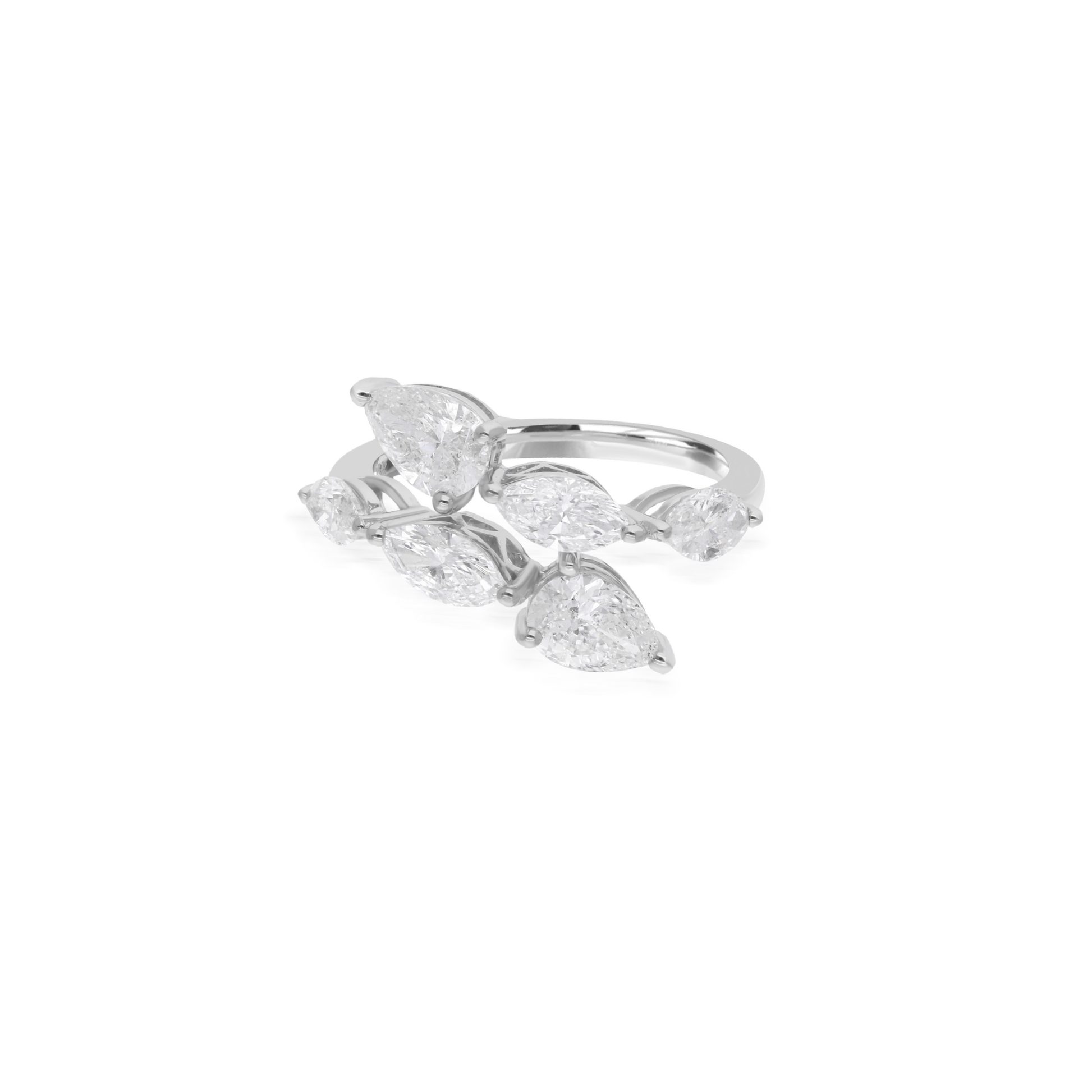 2.36 Carat Marquise & Pear Cut SI Clarity H Color Diamond Gold Bypass Cuff Ring