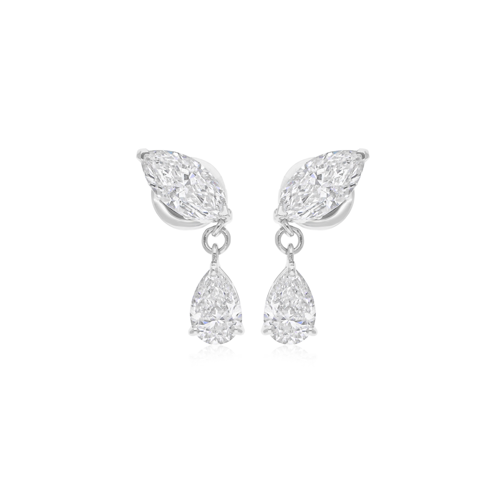 3.44 Carat Natural SI/HI Pear Marquise Cut Diamond Drop Earrings