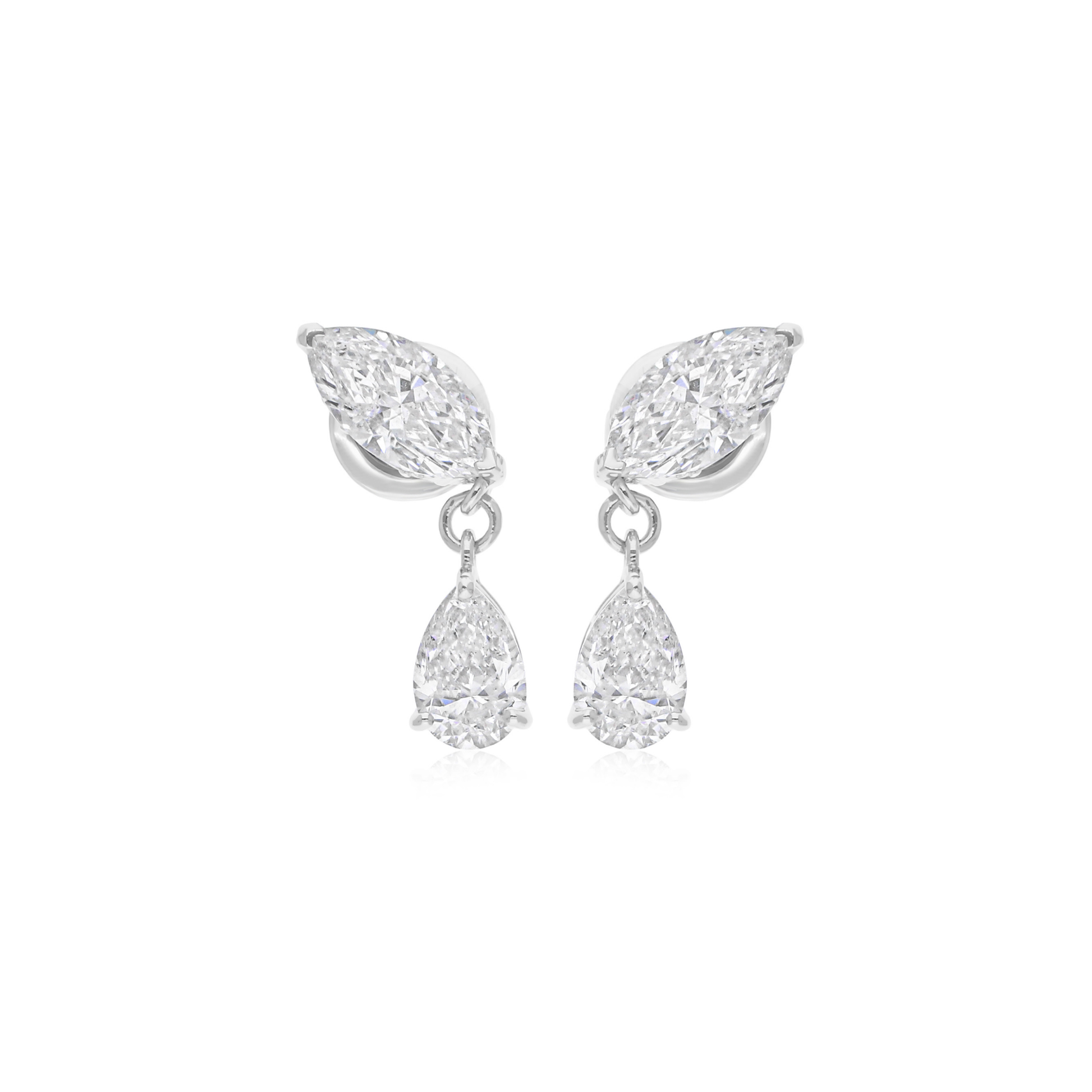 3.44 Carat Natural SI/HI Pear Marquise Cut Diamond Drop Earrings