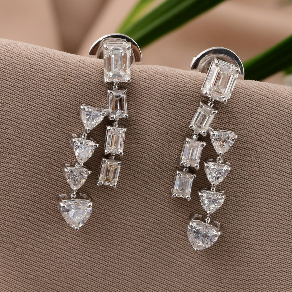 Handcrafted Gold Earrings with Mixed-Cut Diamonds Drop Dangle Earrings