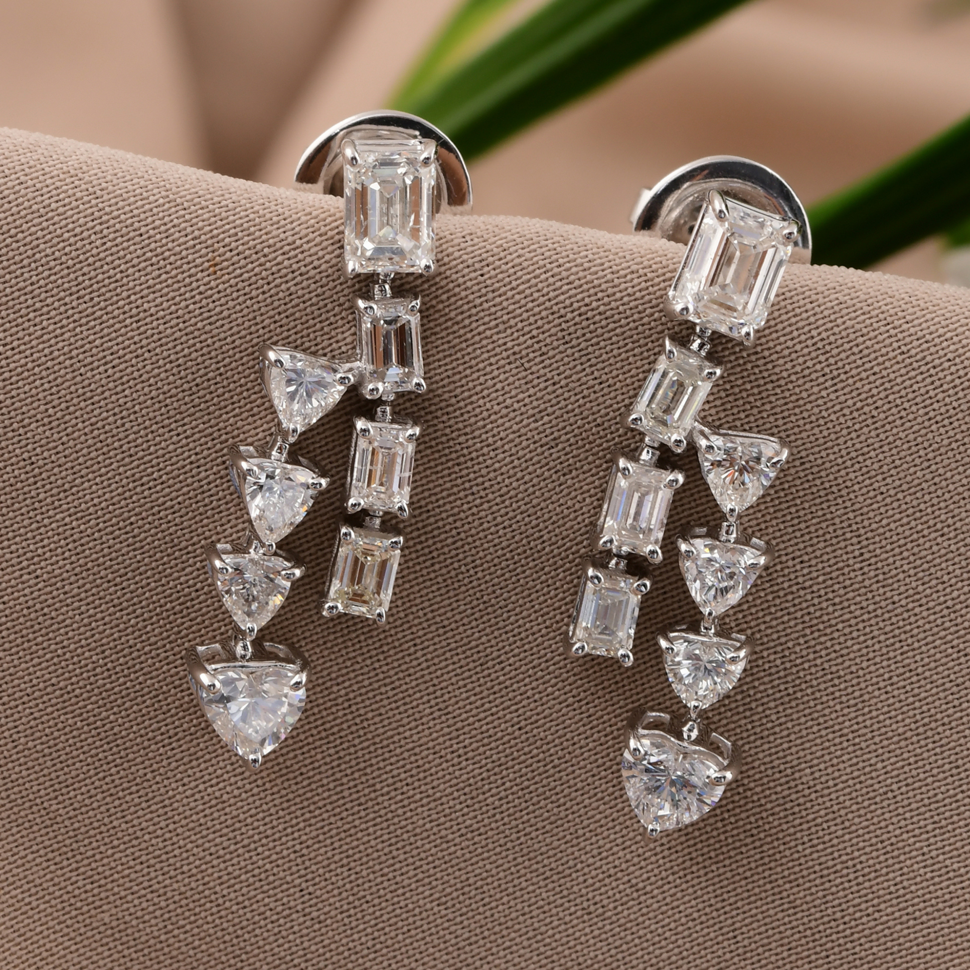 Handcrafted Gold Earrings with Mixed-Cut Diamonds Drop Dangle Earrings