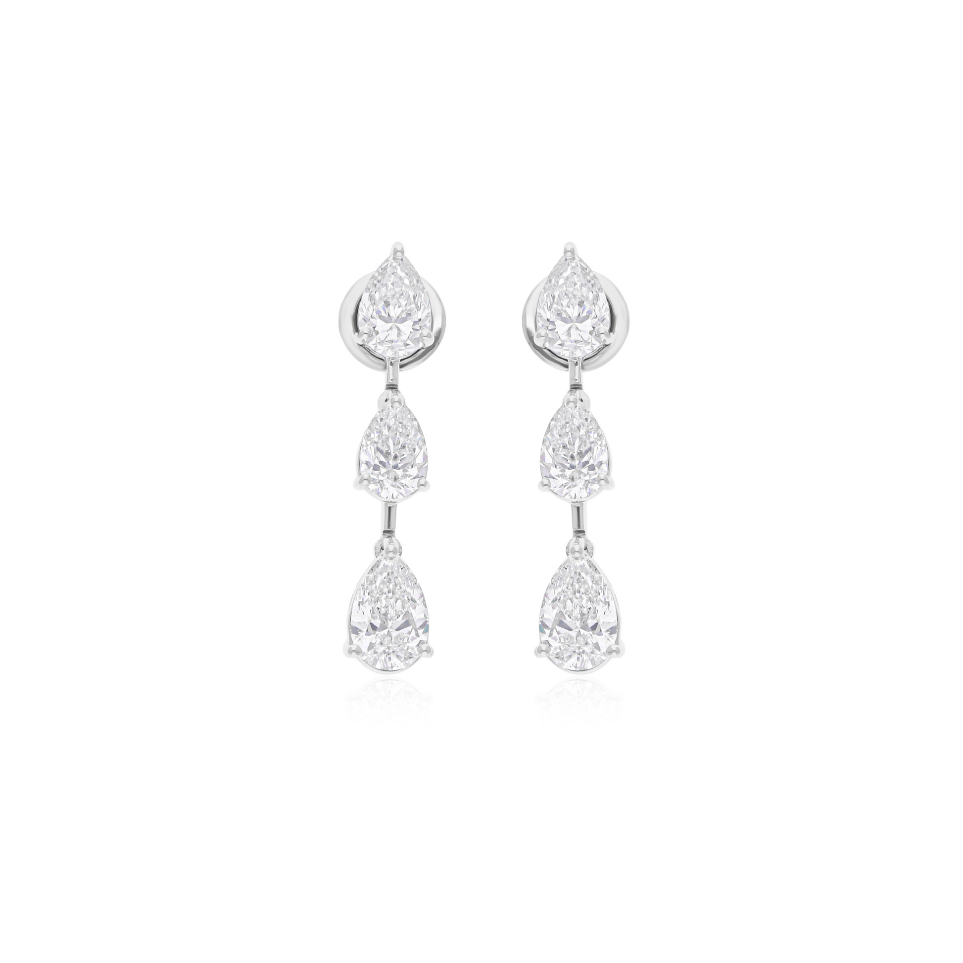 Three Pear Cut 4.06 Ct Natural Diamond Drop Earrings in 18k Gold Jewelry