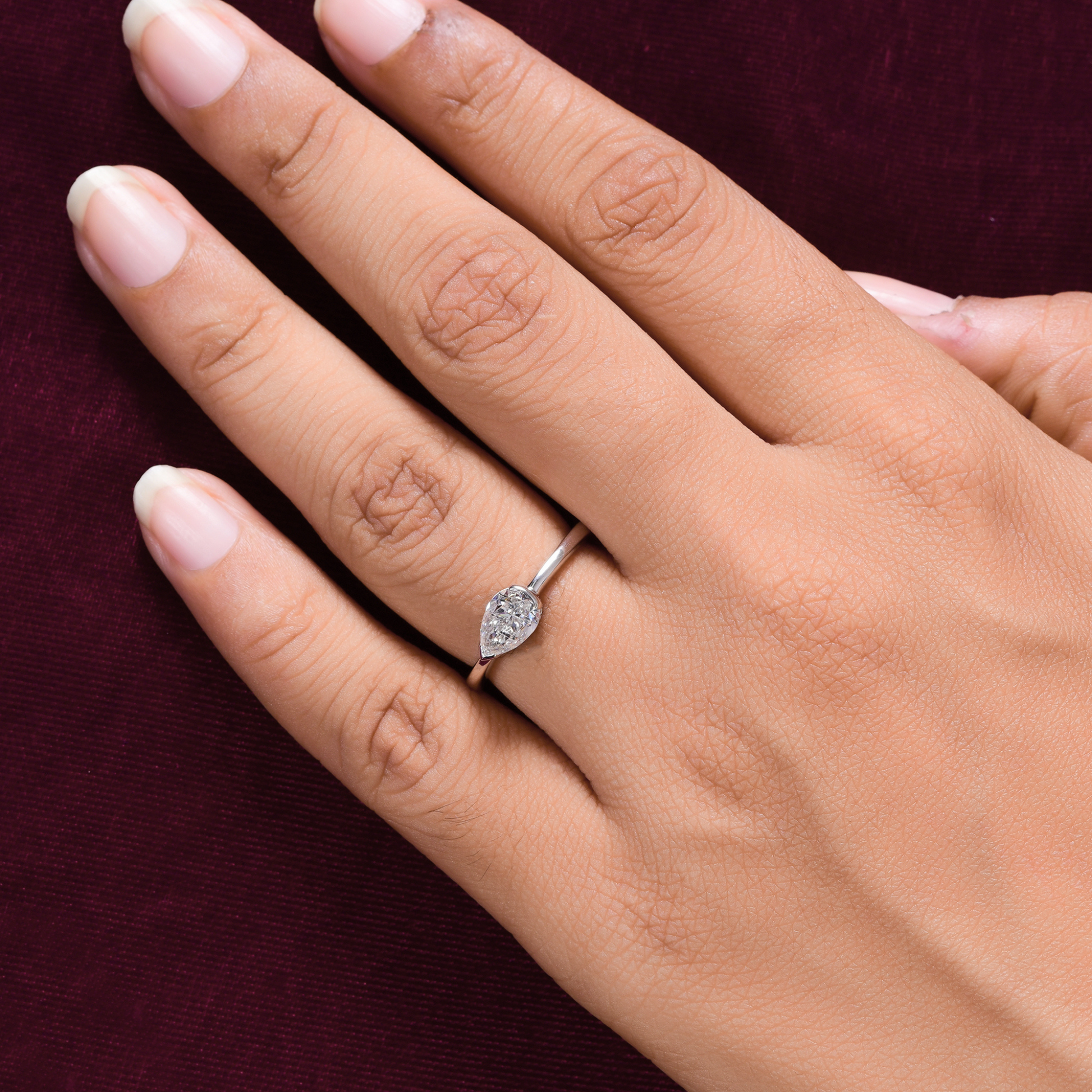 Solitaire Natural SI Clarity HI Color Pear Cut Diamond Ring in Fine Gold