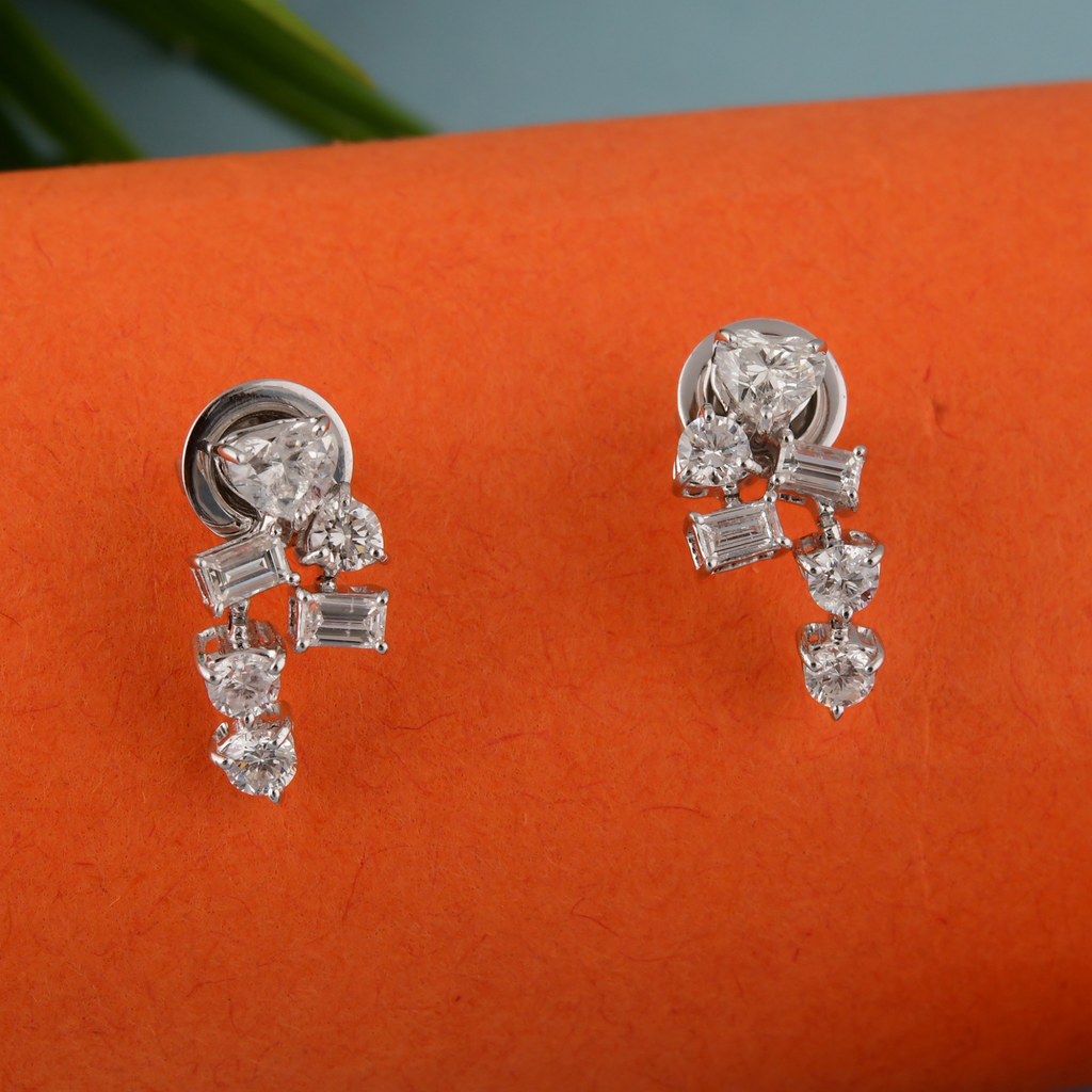 Minimalist Mixed Cut Natural Diamond Drop Stud Earrings