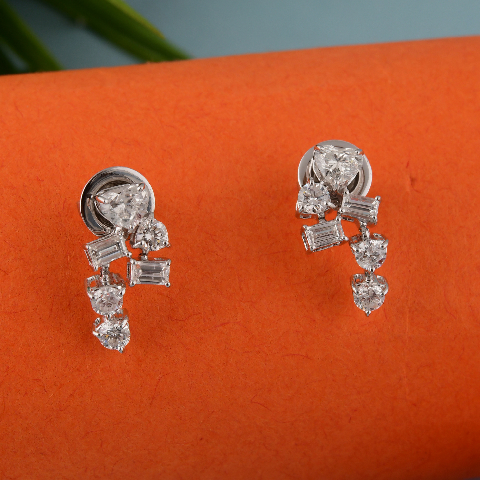 Minimalist Mixed Cut Natural Diamond Drop Stud Earrings