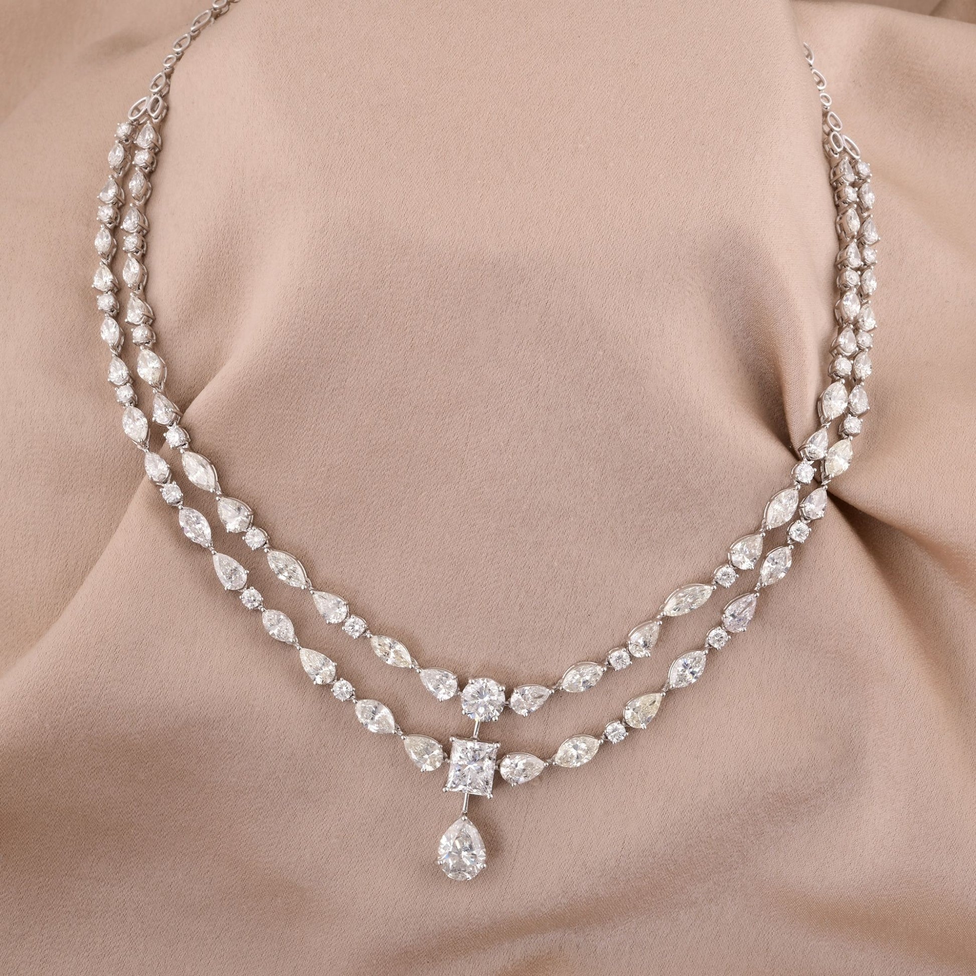 24.16 Carat Multi Cut Natural Diamond Gold Layer Teardrop Necklace