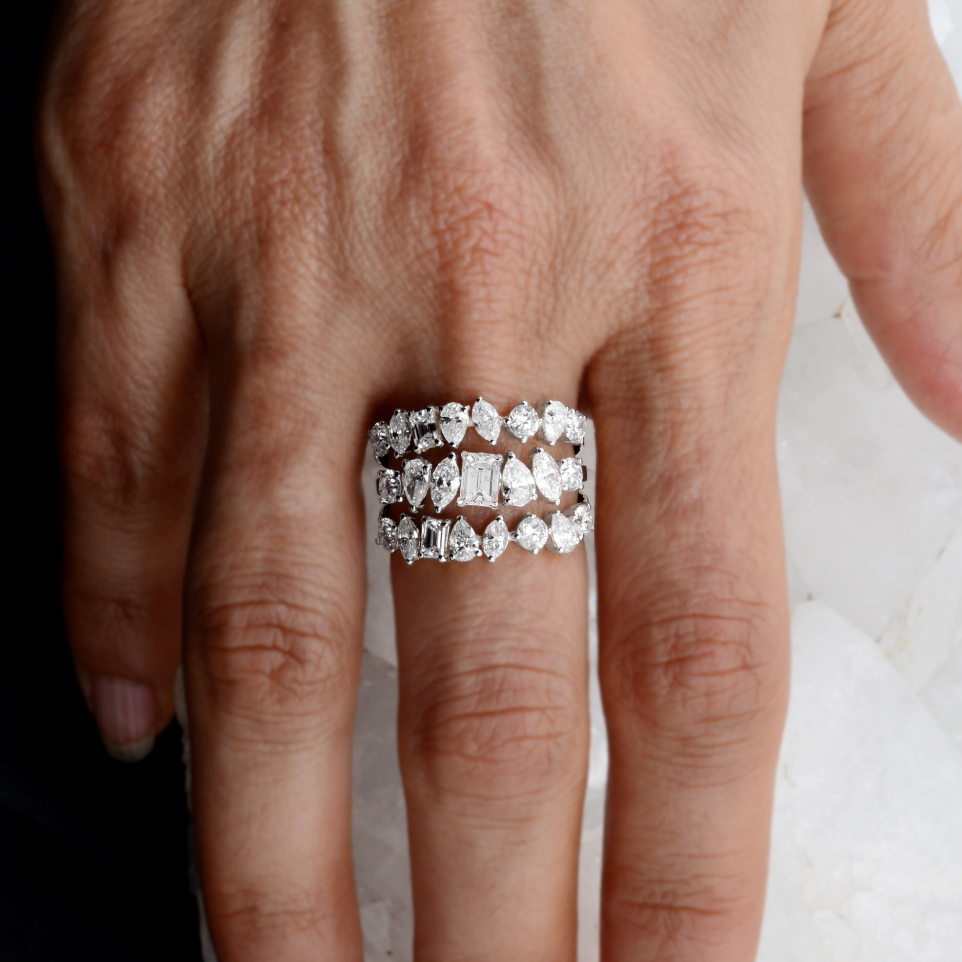 SI/HI Multi Shape 2.75 Carat Natural Diamond Cluster Ring in Solid Gold