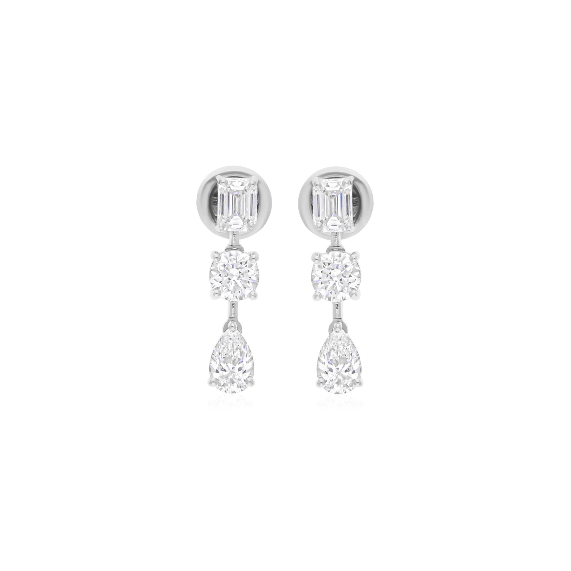 Multi Shape 2.72 Ct Natural Diamond Dangle Drop Earrings in 18k Gold