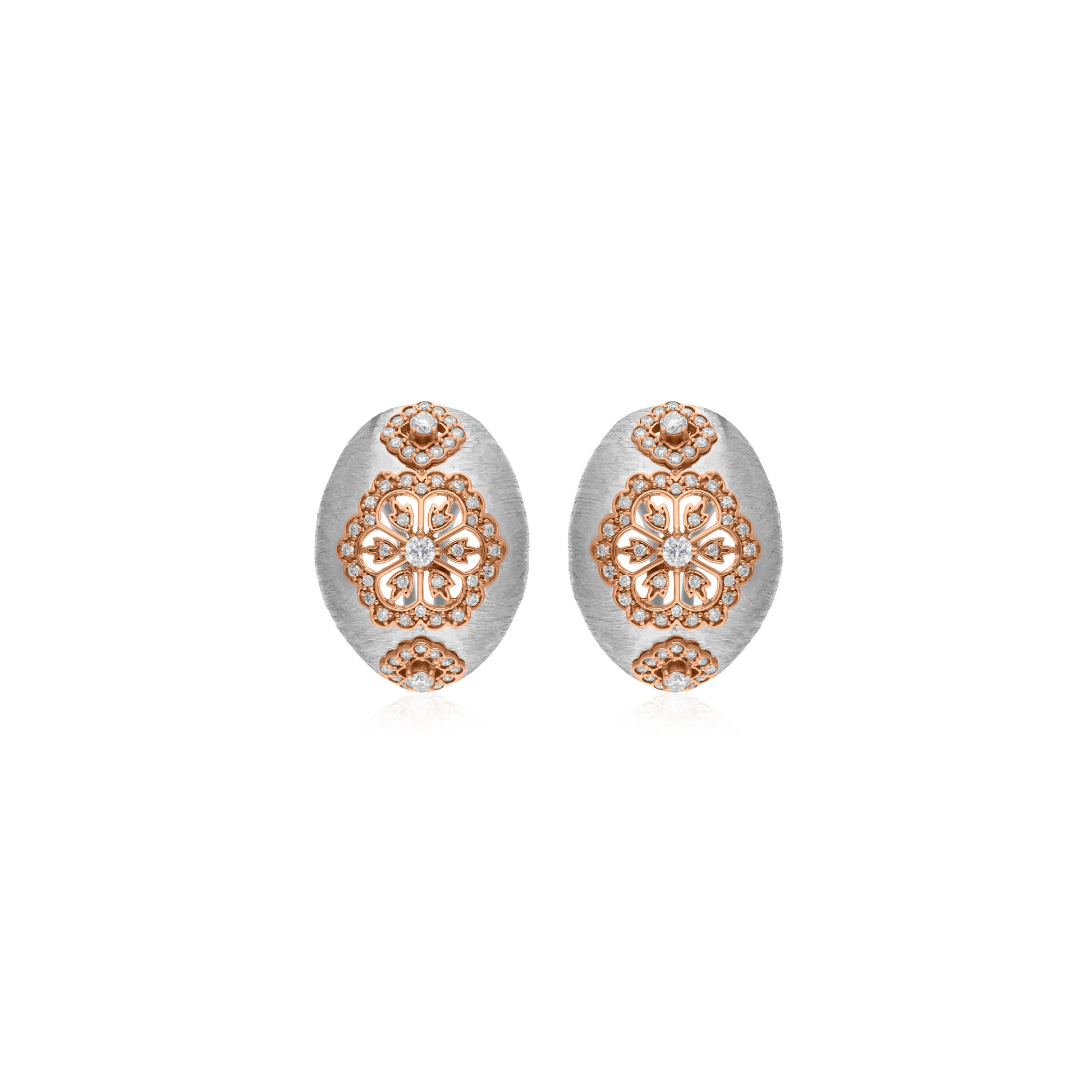 Antique Floral 0.82 Ct Natural Round Diamond Huggie Earrings in 18k Dual Tone Gold